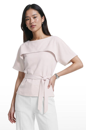 Anne Klein Layered Short Sleeve Bateau neckline Neck Pullover