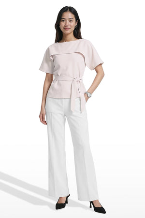 Anne Klein Layered Short Sleeve Bateau neckline Neck Pullover