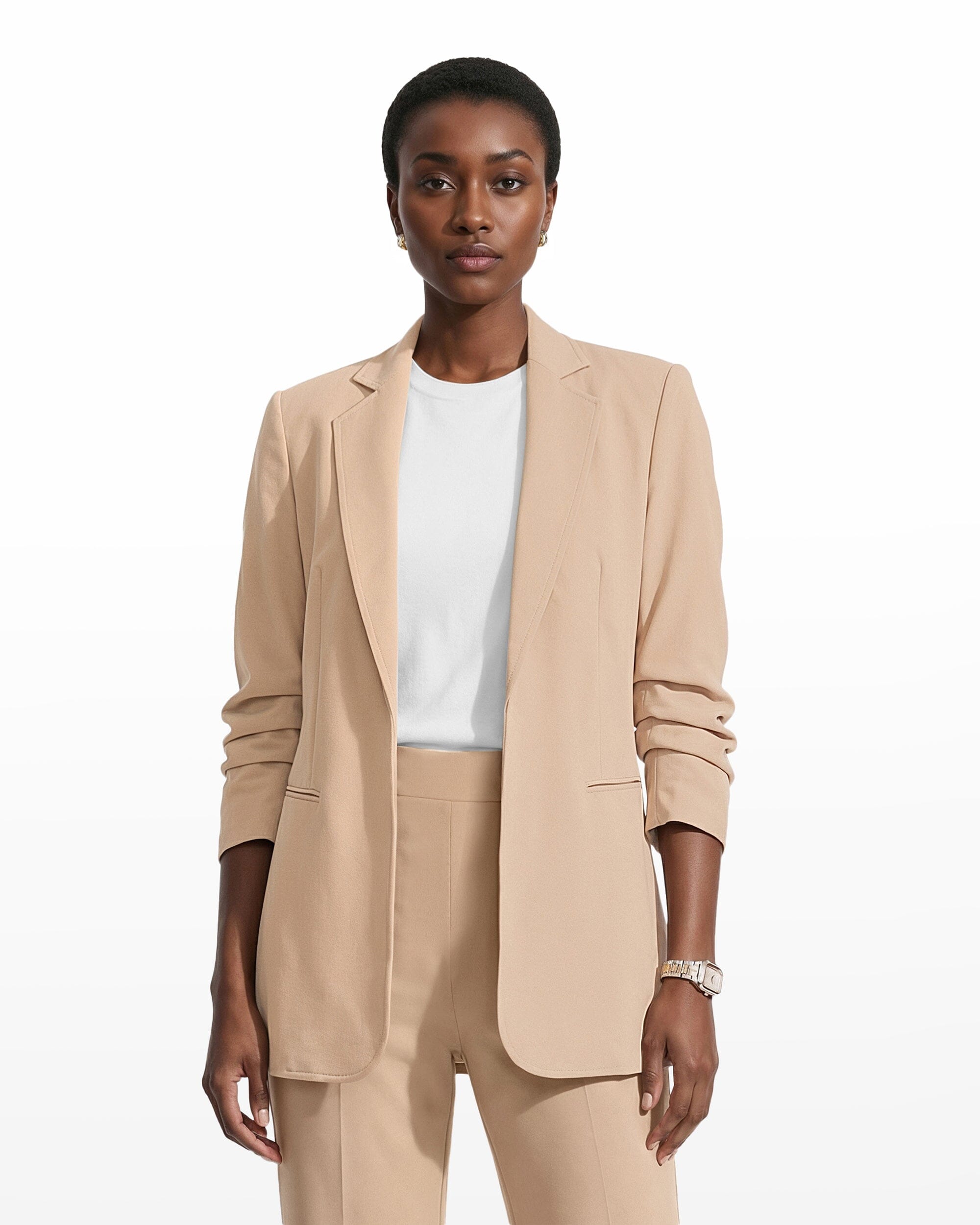 Anne Klein Plus Size Scrunch Sleeve Open Front Jacket