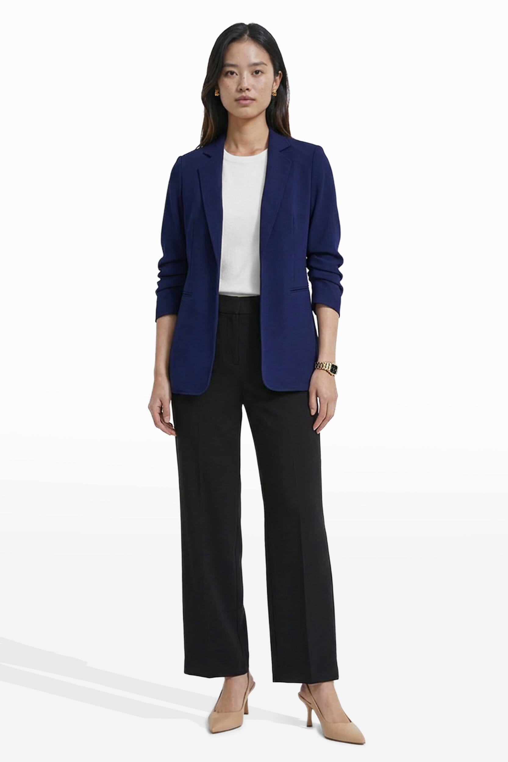 Anne Klein Open Front Scrunch Sleeve Jacket