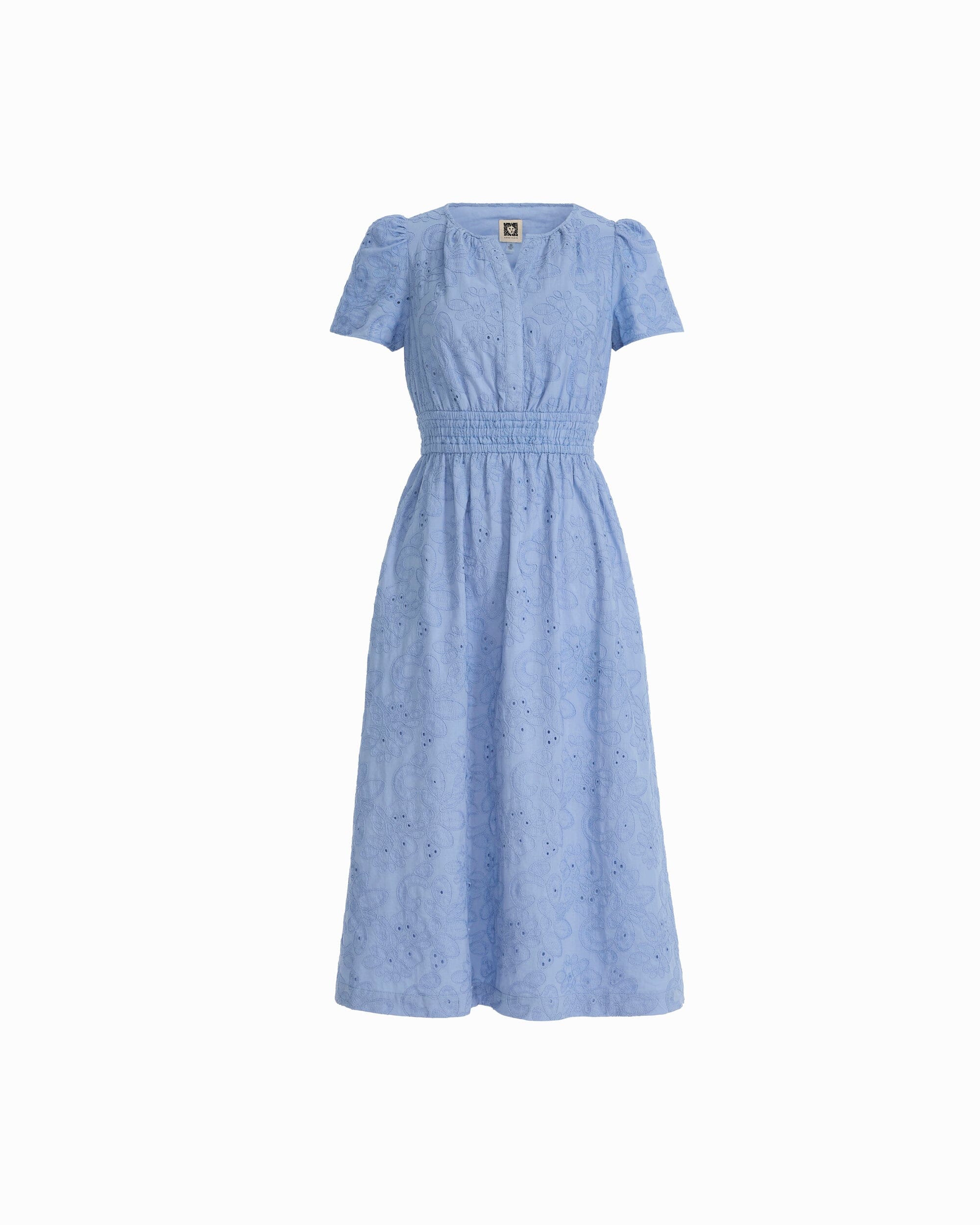 a line midi dresses with short sleeves Anne Klein Embroidered Dress - Blue our dresses are always White/Flowers:Size 8 Floral dress Occasion: Frat Party On Your Way Light