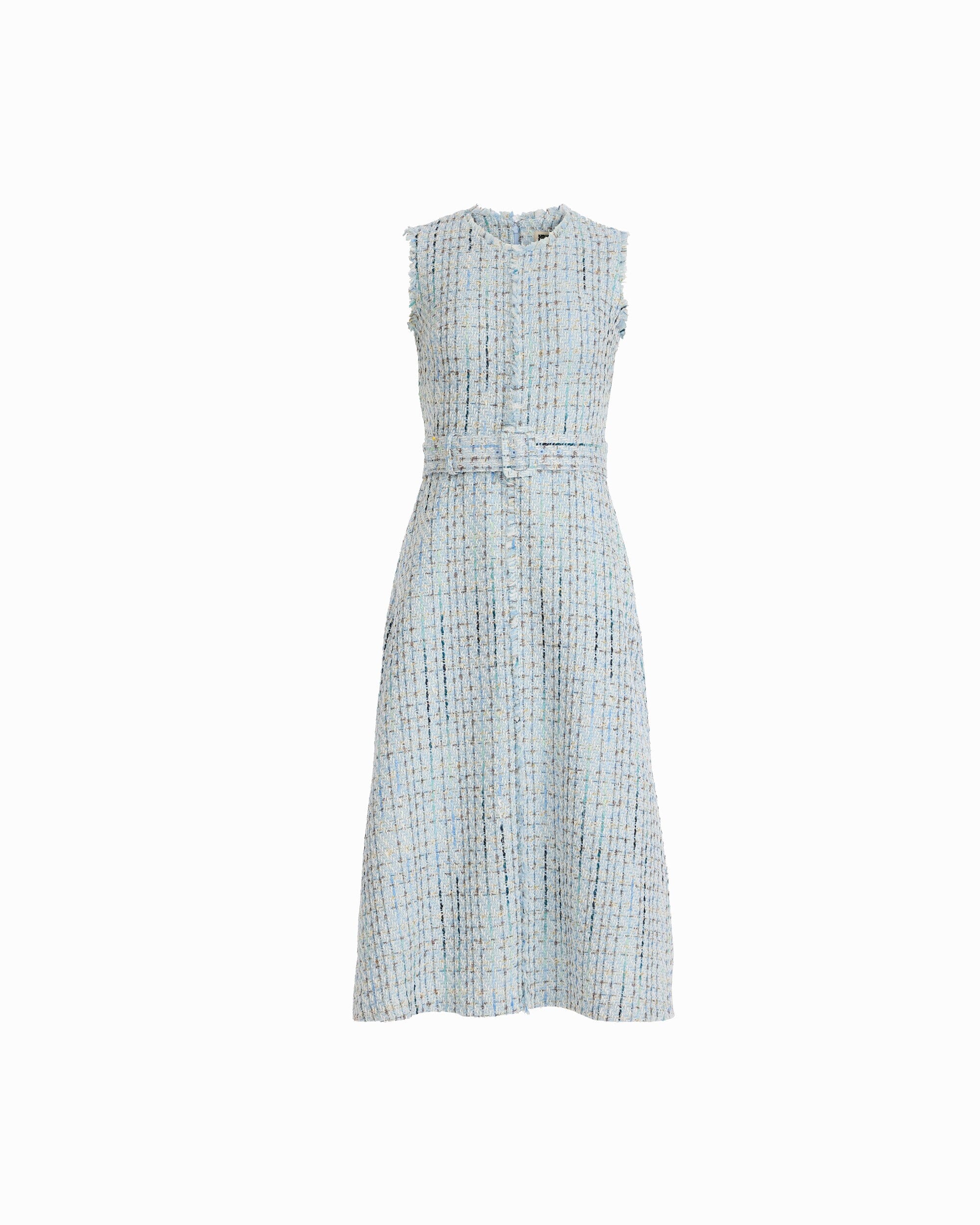 Anne Klein Surf Blue Multi Fringed Midi length Dress with Center Front Seam