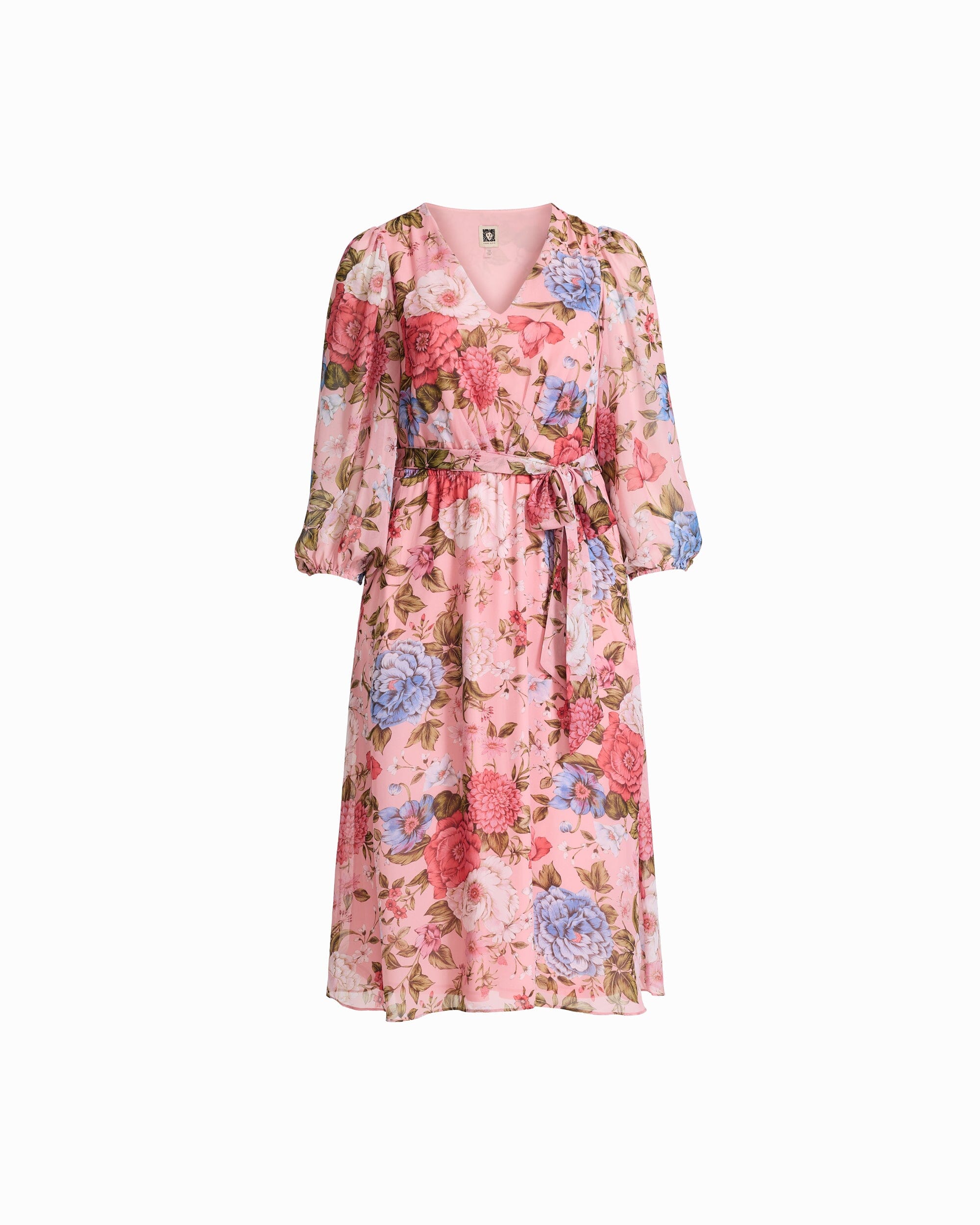 Anne Klein CALYPSO CORAL MULTI Plus Size Three-Quarter Sleeve Midi Length Dress