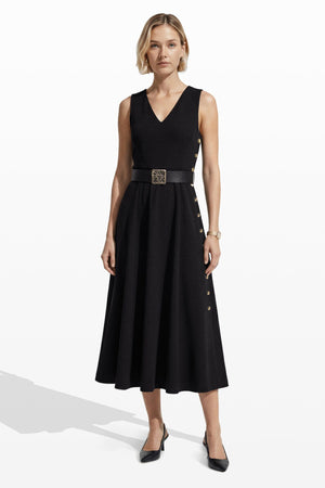 Anne Klein Side Button Midi Length Fit And Flare Dress