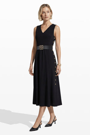 Anne Klein Side Button Midi Length Fit And Flare Dress