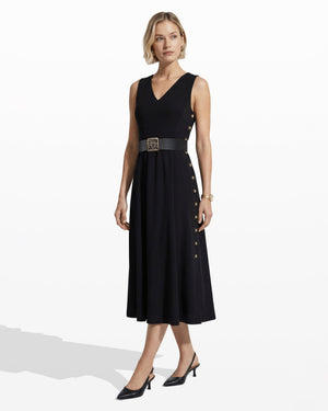 Anne Klein Side Button Midi Length Fit And Flare Dress