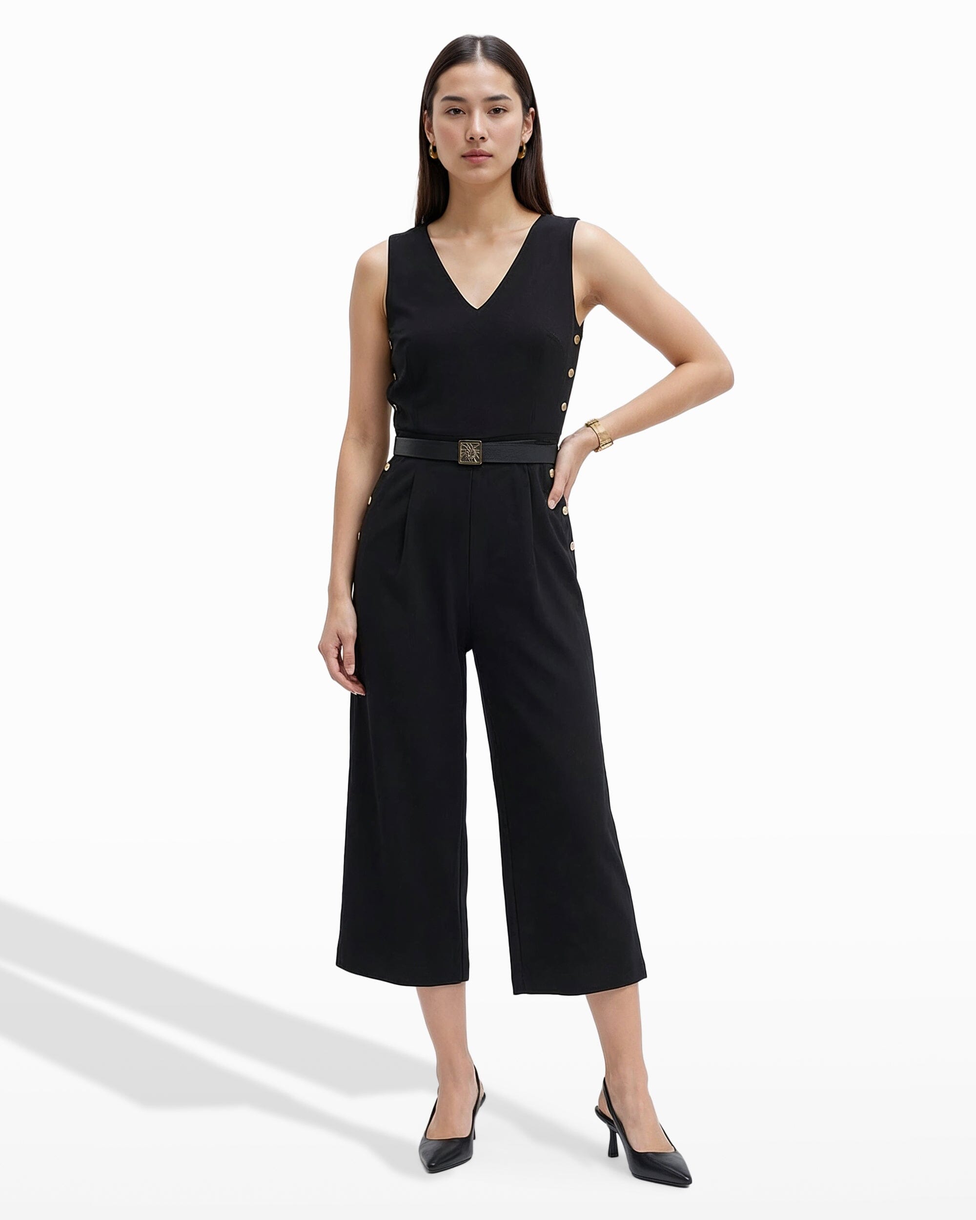 Anne Klein V Neck Side Button Jumpsuit
