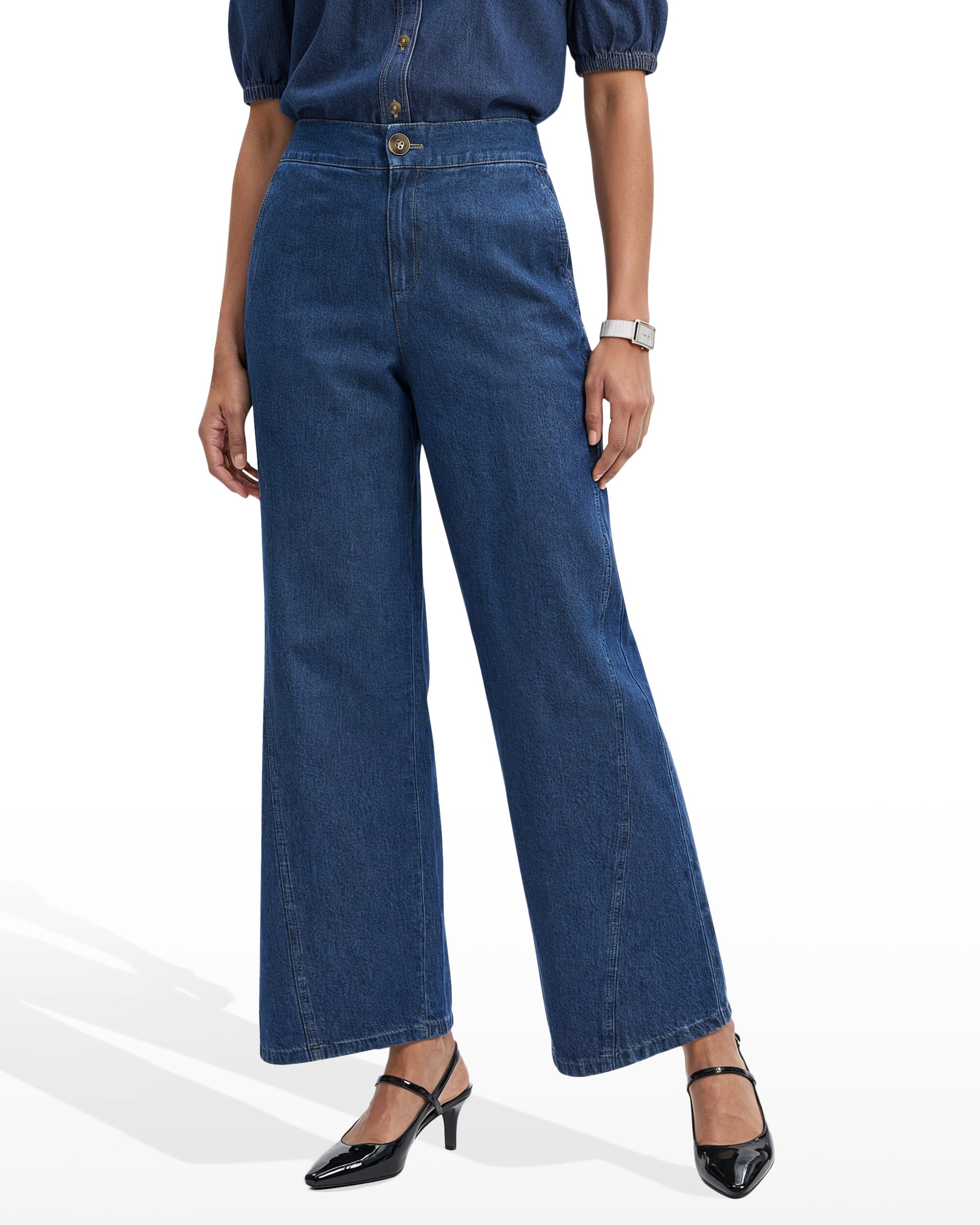 Anne Klein ARIES WASH Wide Leg Pants with Curved Side Seams