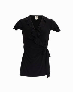 Anne Klein Flutter Sleeve Wrap Top with Ruffle Detail