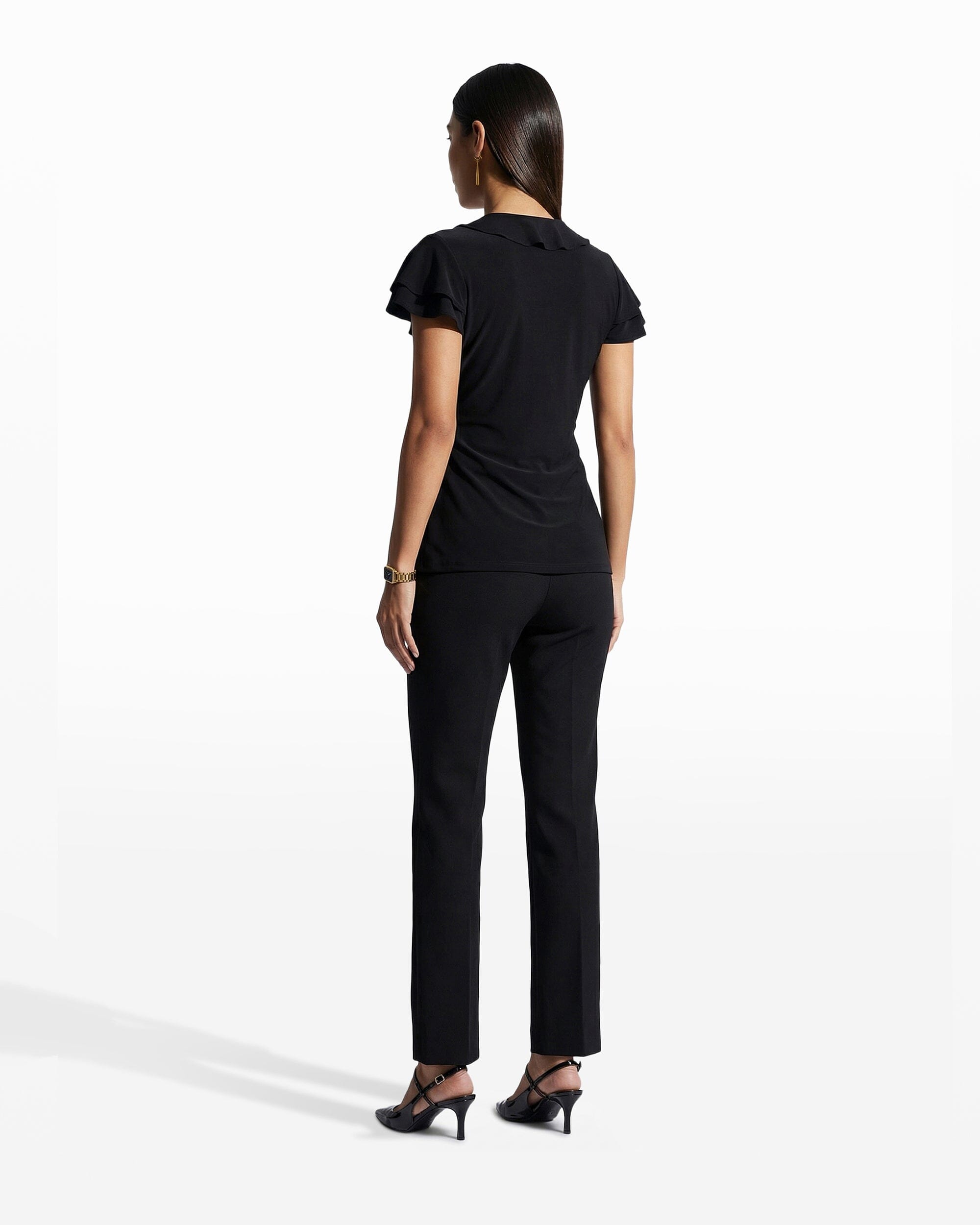 Anne Klein Flutter Sleeve Wrap Top with Ruffle Detail