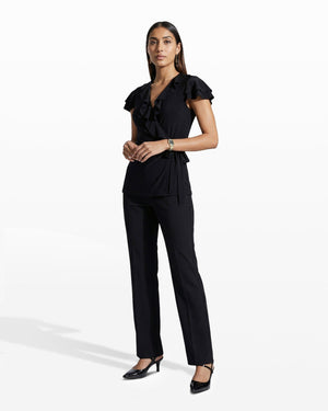 Anne Klein Flutter Sleeve Wrap Top with Ruffle Detail