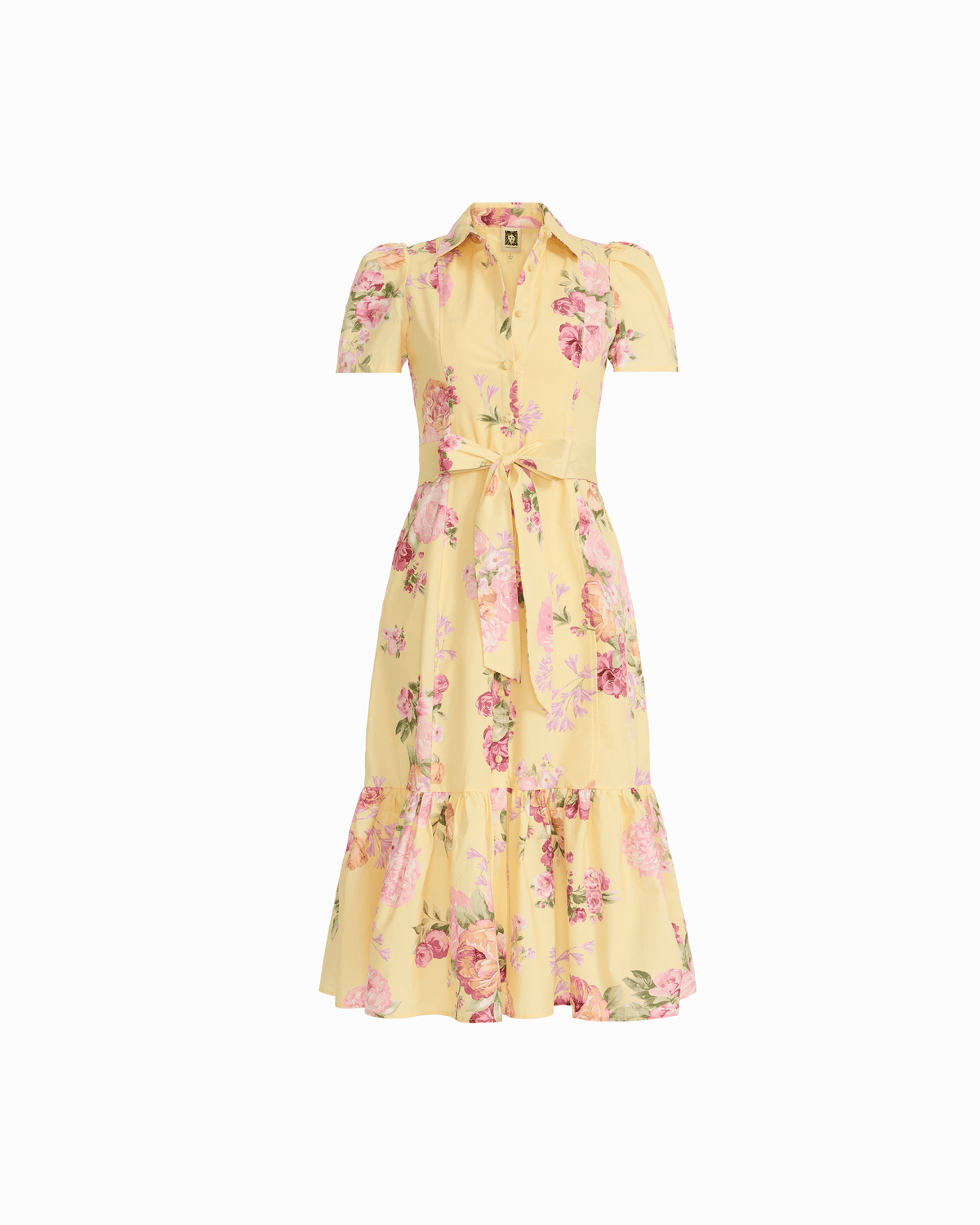 Anne Klein DAFFODIL MULTI Petite Short Sleeve Tiered Construction Shirt Dress
