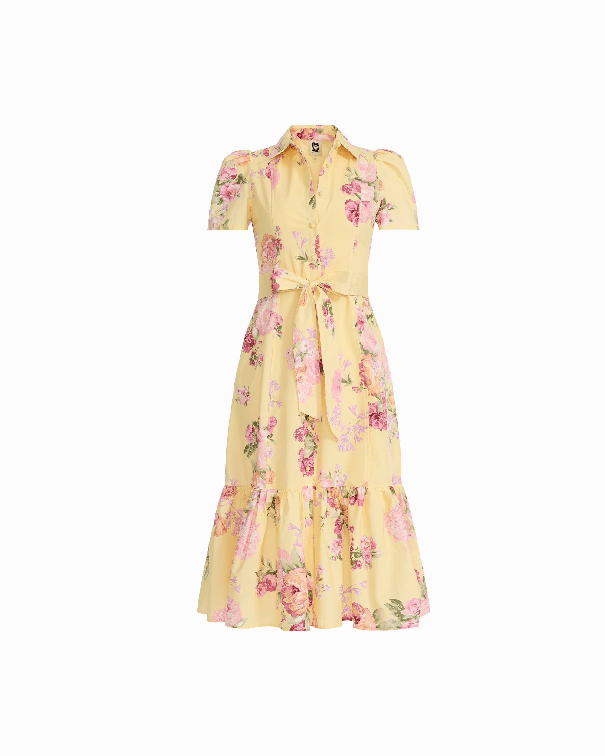 Anne Klein DAFFODIL MULTI Petite Short Sleeve Tiered Construction Shirt Dress