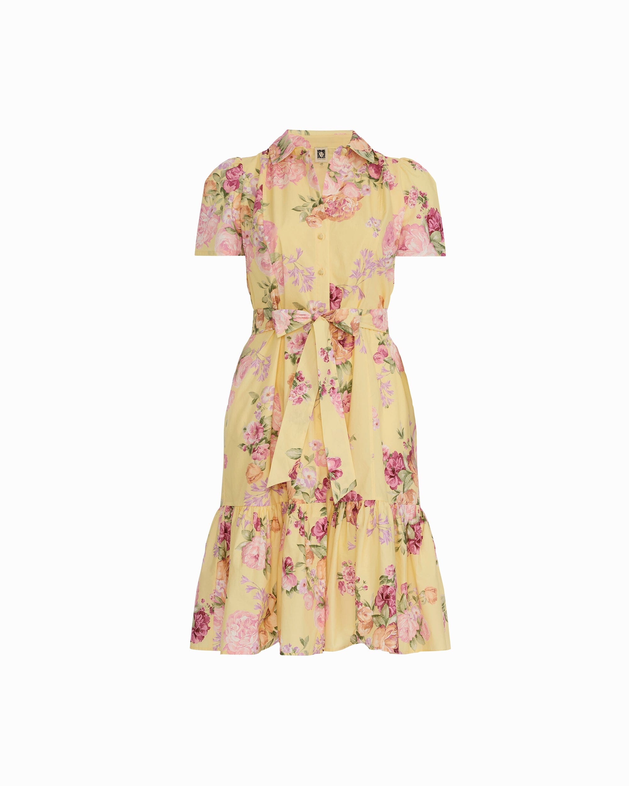 Anne Klein DAFFODIL MULTI Plus Size Short Sleeve Tiered Construction Shirt Dress