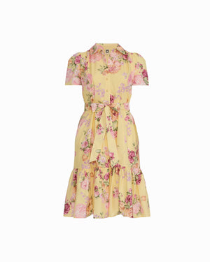 Anne Klein DAFFODIL MULTI Plus Size Short Sleeve Tiered Construction Shirt Dress