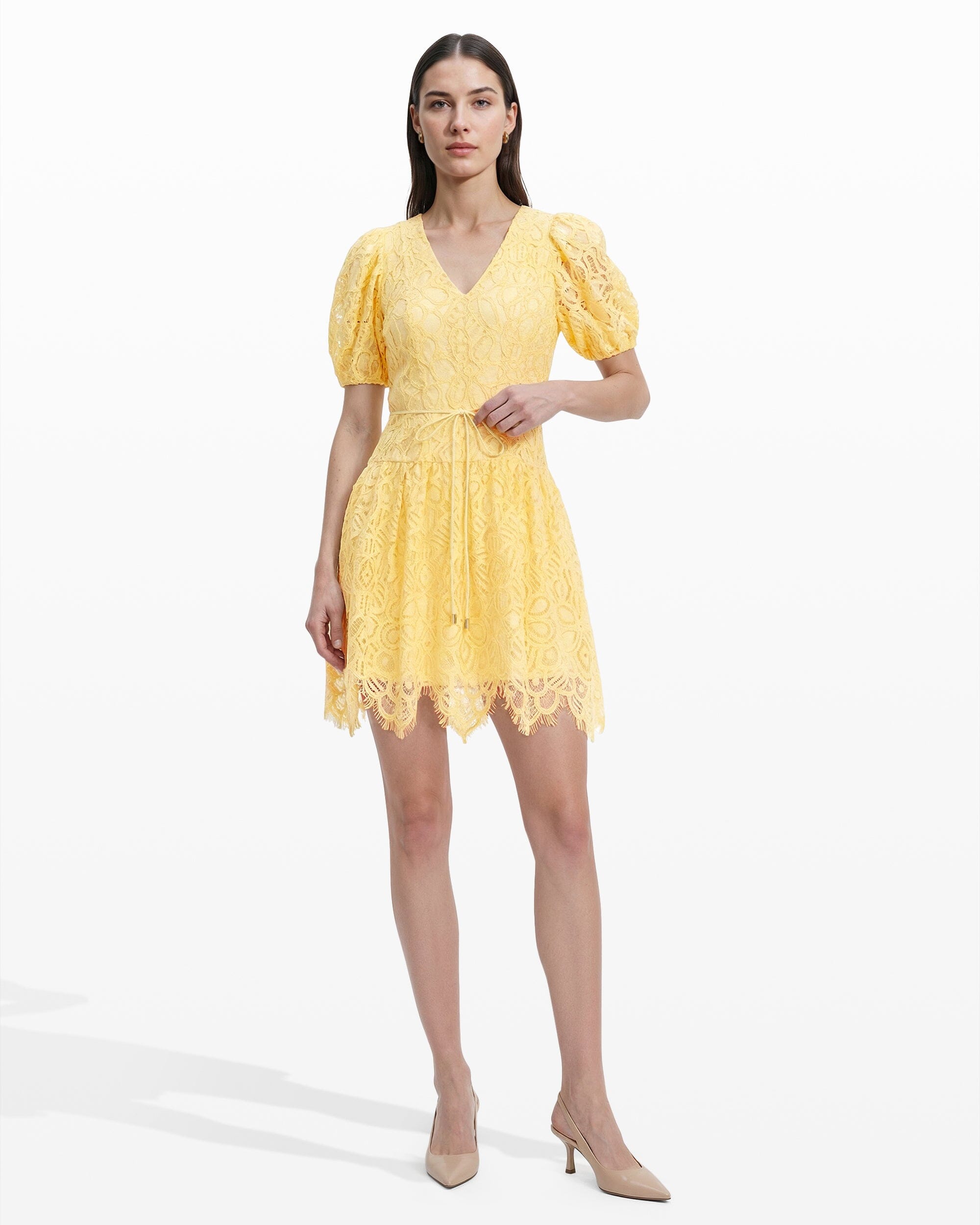 Anne Klein DAFFODIL Puff Sleeve Seam Short Dress