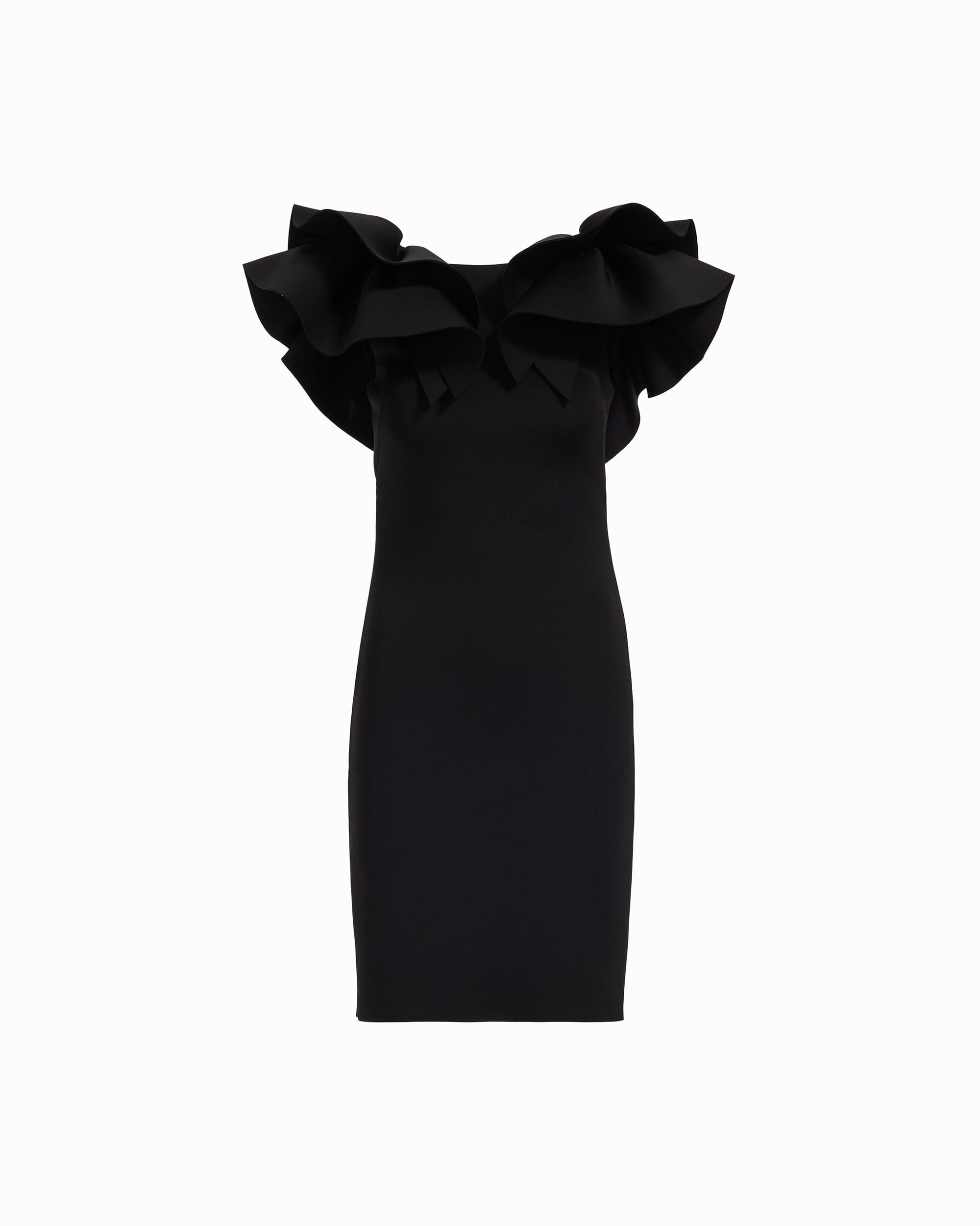Anne Klein ANNE BLACK Ruffle Detail Shoulder Sheath Silhouette Dress
