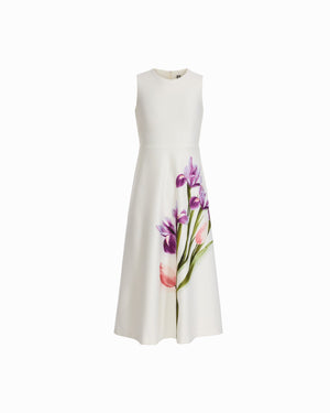 Anne Klein Petite Crew Neck A-Line Silhouette Midi Length Dress