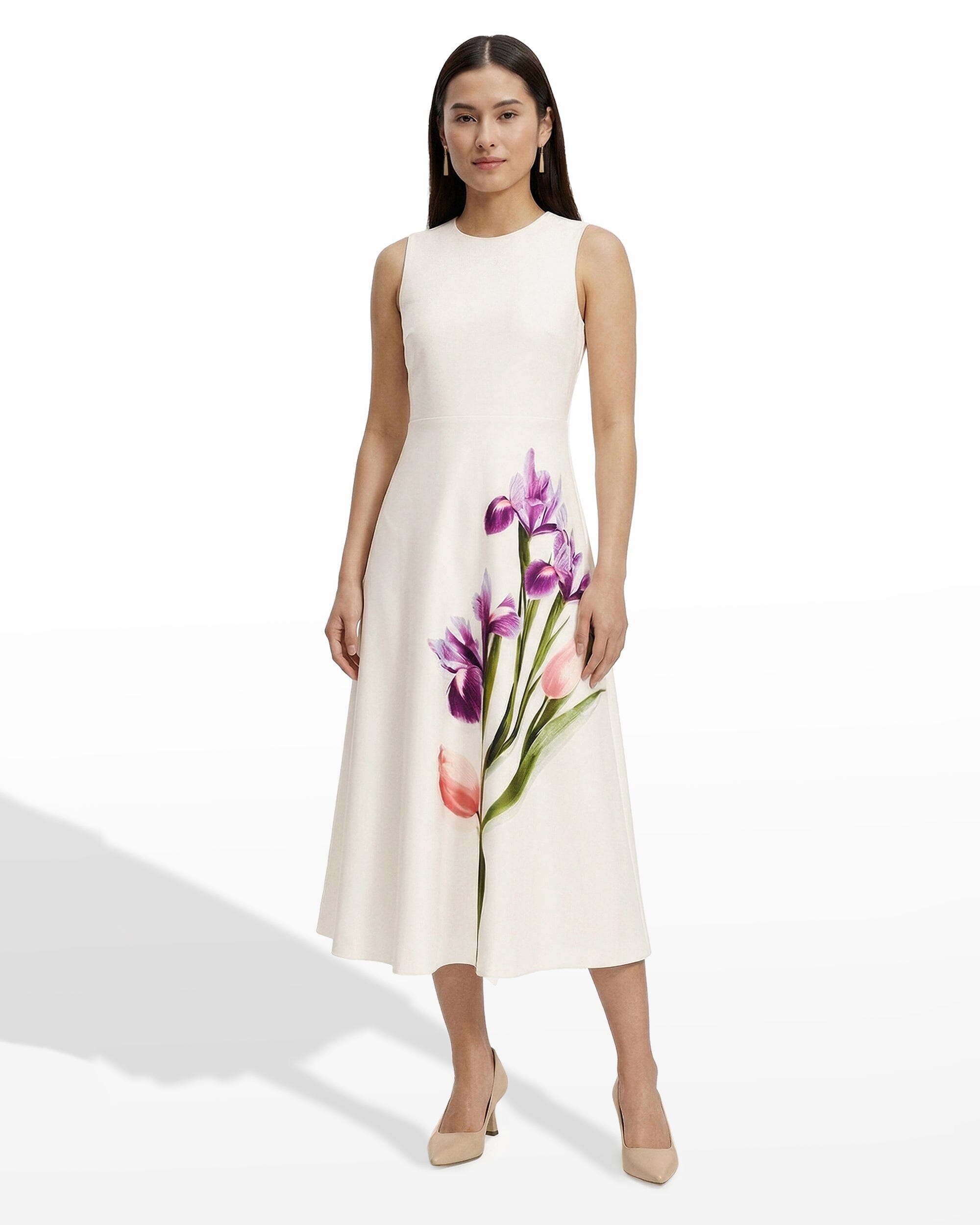 Crew Neck A-line Midi Dress | Anne Klein Crew Neck A-line Midi Dress | Anne Klein
