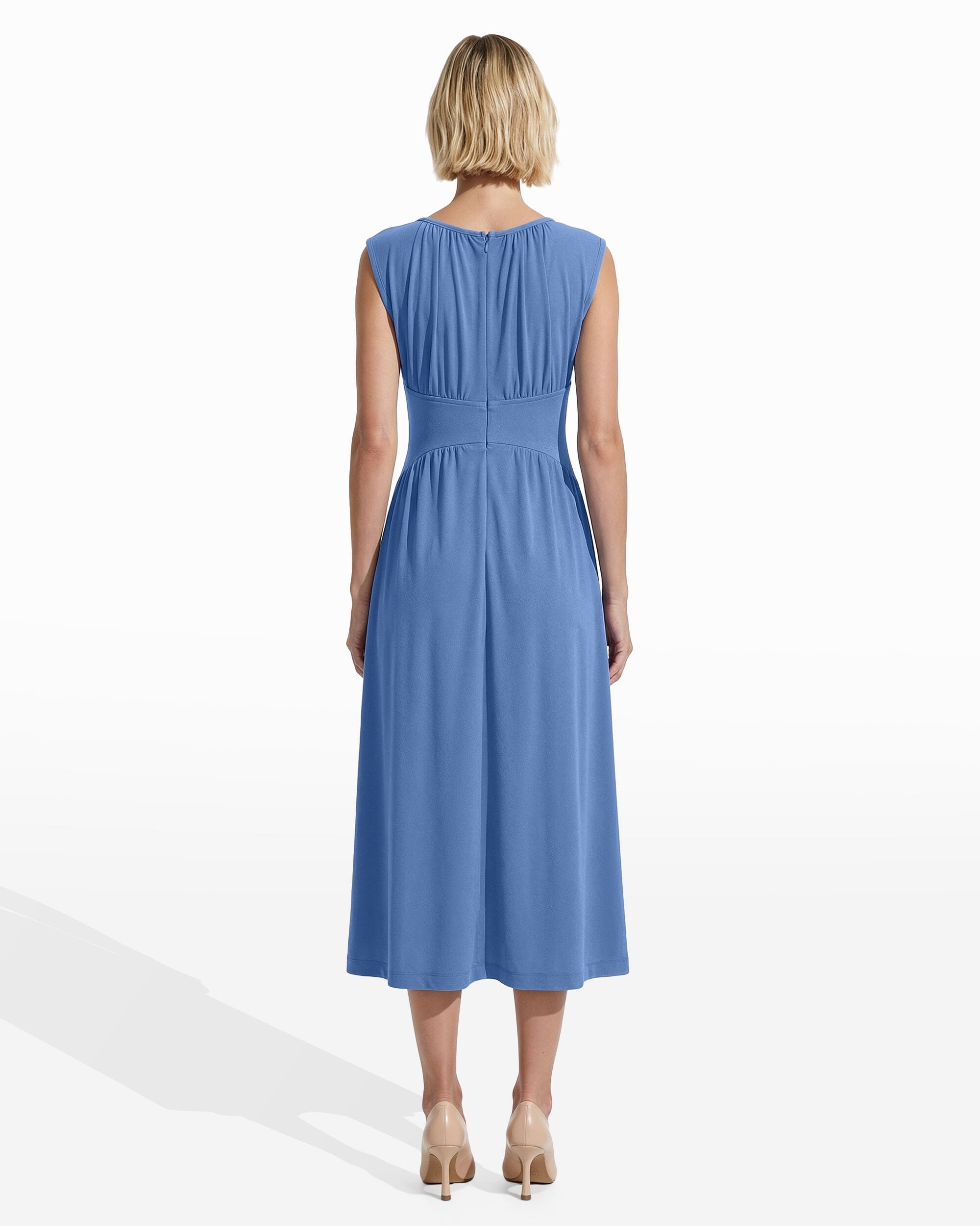 Anne Klein Boat Neckline Shirred Midi Length Dress