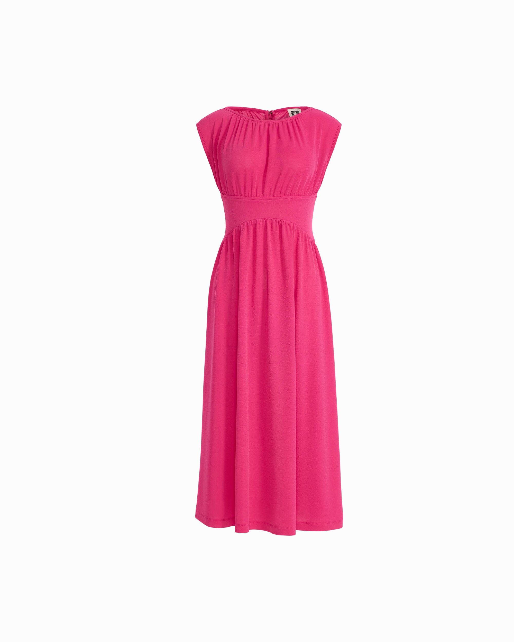 Anne Klein VIBRANT PINK Boat Neckline Shirred Midi Length Dress