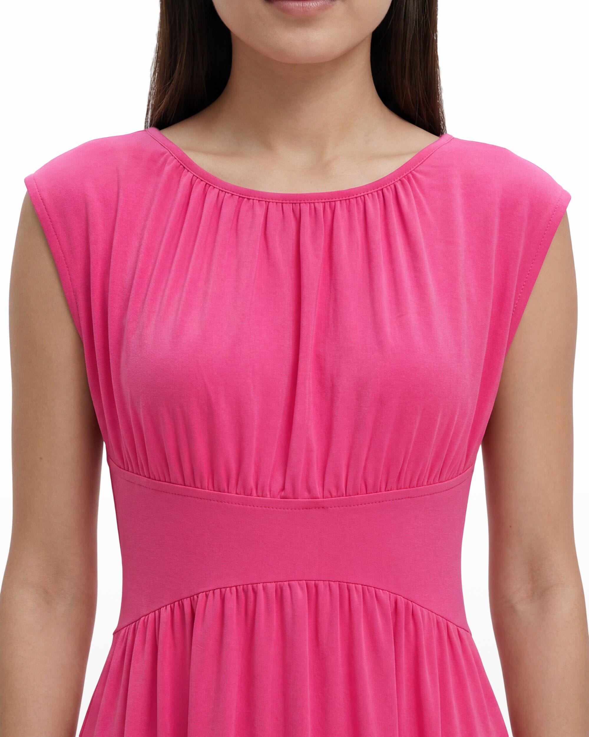 Anne Klein Boat Neckline Shirred Midi Length Dress