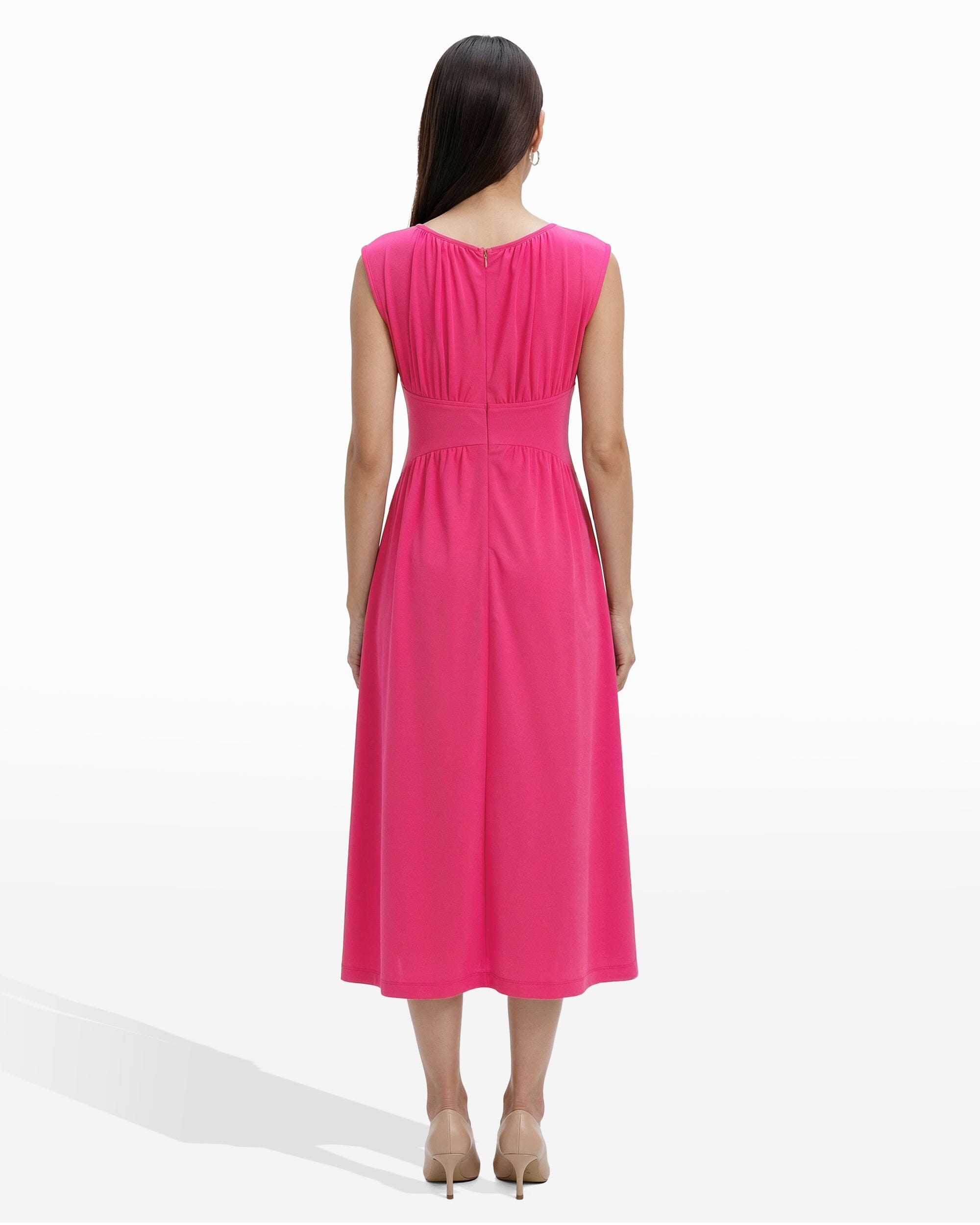 Anne Klein Boat Neckline Shirred Midi Length Dress