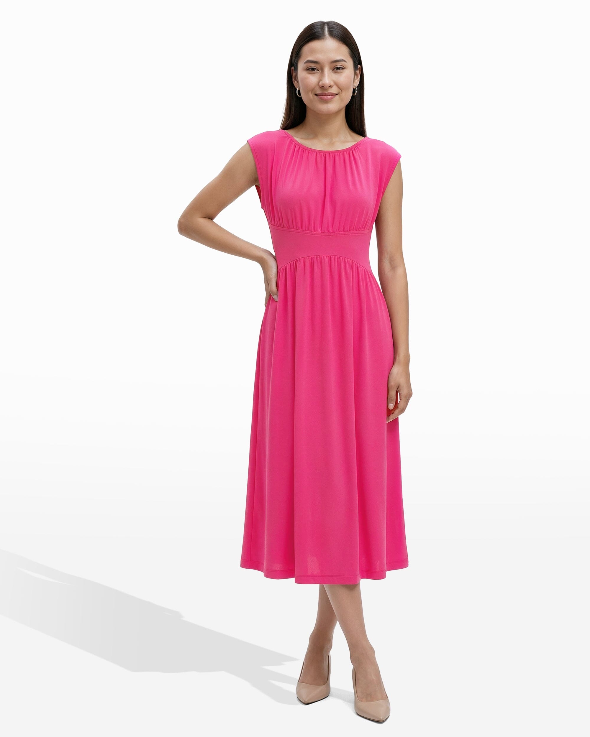 Anne Klein Women's Pebble Shirred Midi Dress - Pink - Casual dresses Anne Klein Women's Pebble Shirred Midi Dress - Pink - Casual dresses