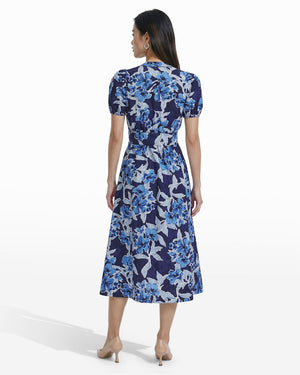 Puff Sleeve A-Line Midi Dress Puff Sleeve A-Line Midi Dress