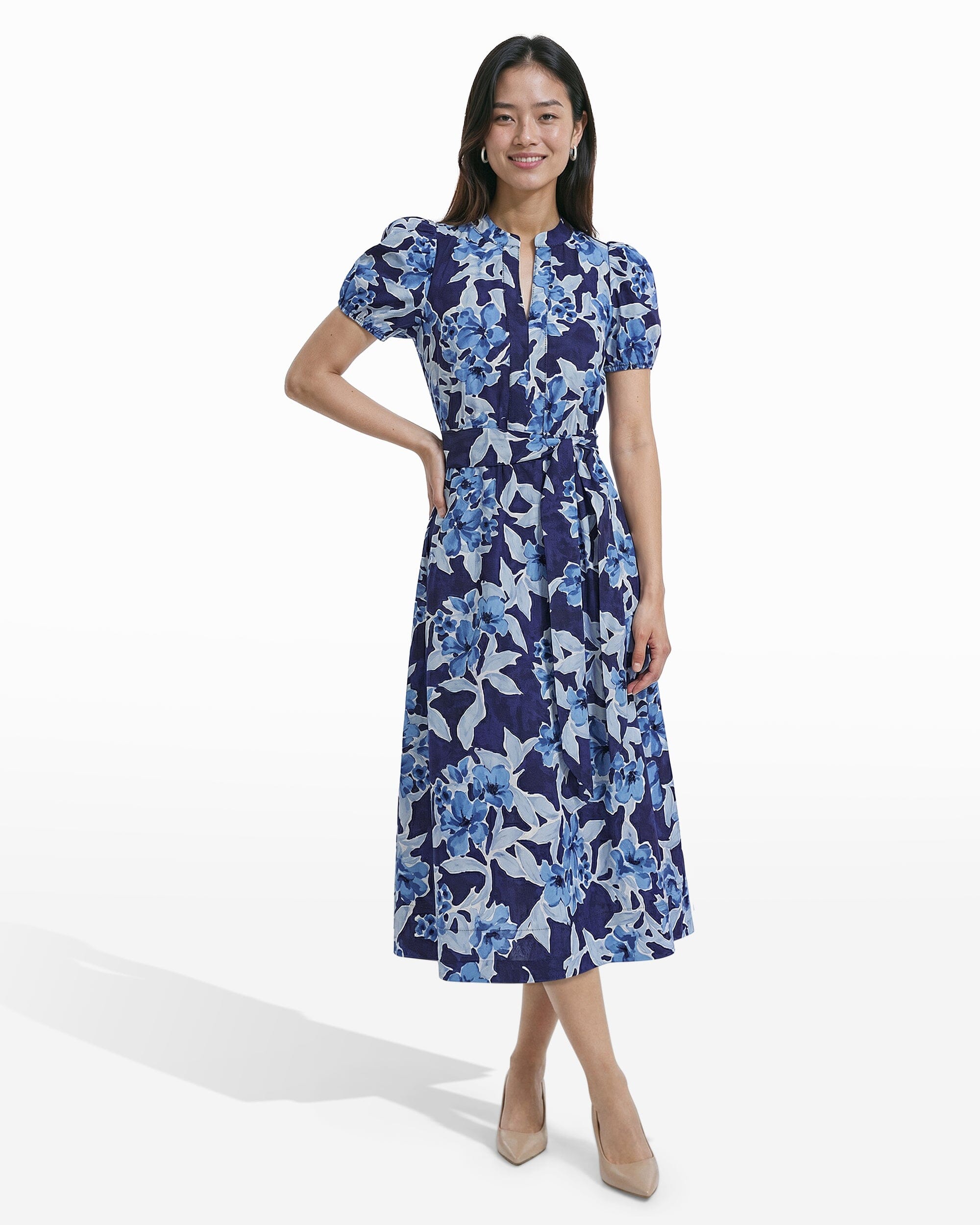 Puff Sleeve A-Line Midi Dress Puff Sleeve A-Line Midi Dress