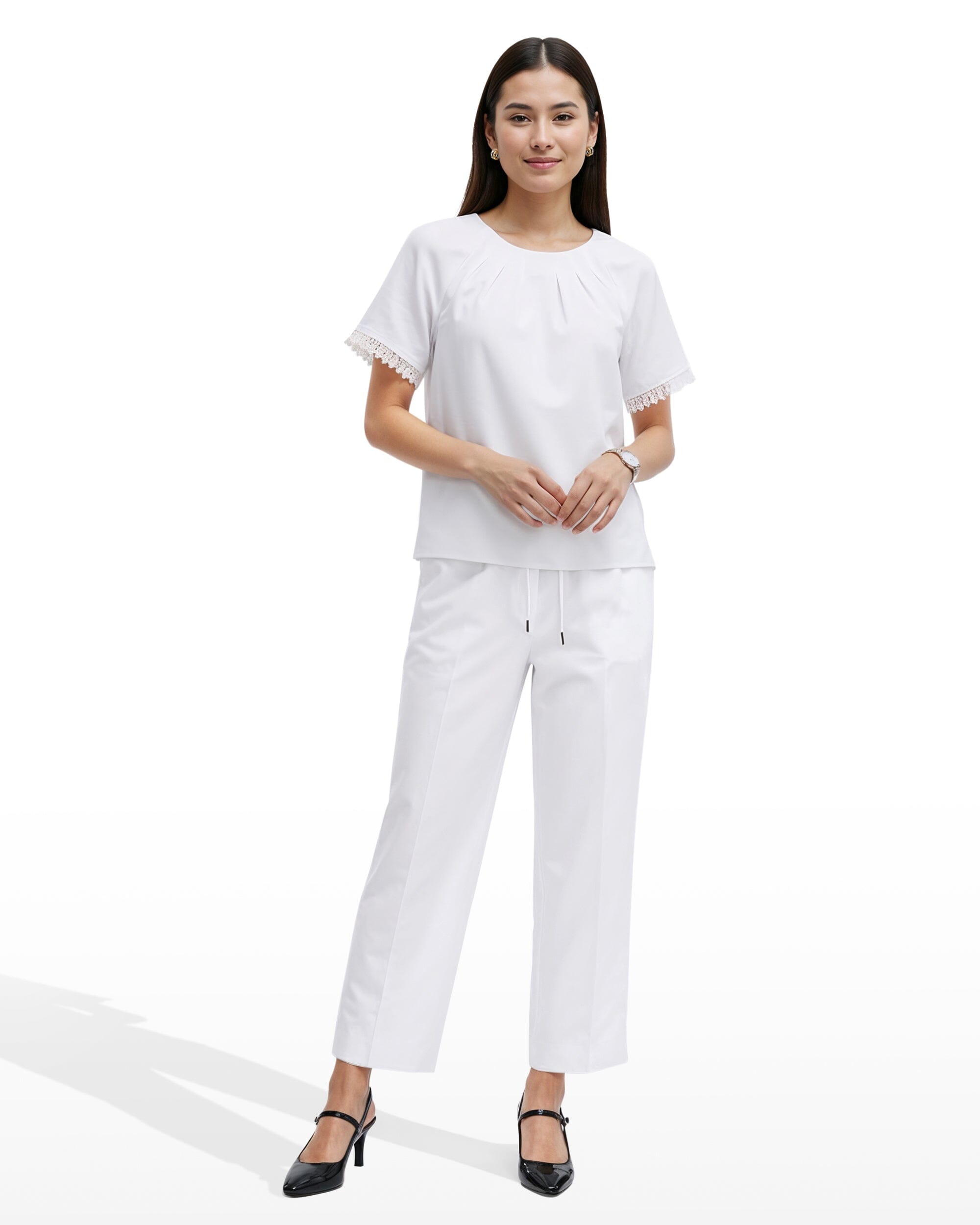Anne Klein Pleated Neck Raglan Short Sleeve Blouse