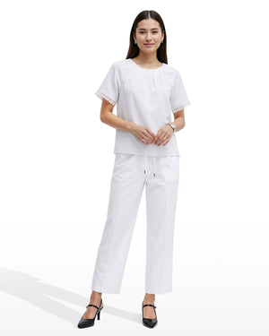 Anne Klein Pleated Neck Raglan Short Sleeve Blouse