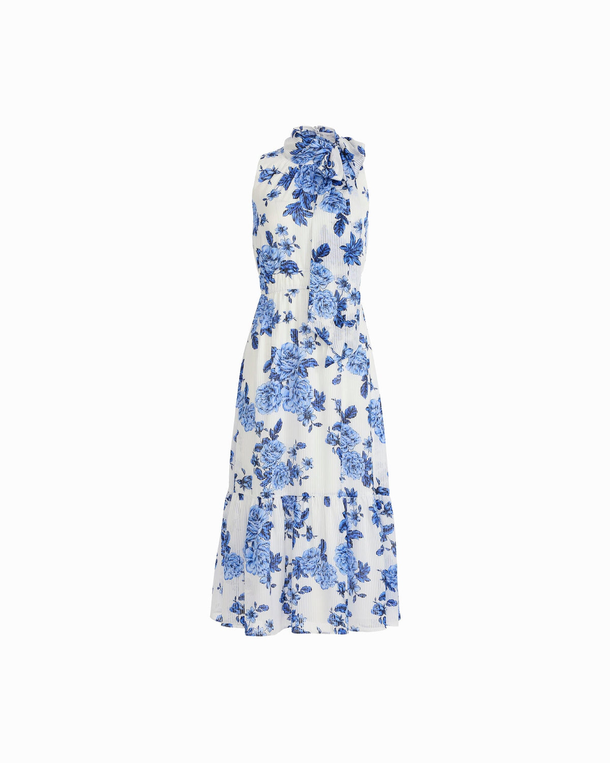 Anne Klein Tie Neck Tiered Construction Midi Length Dress