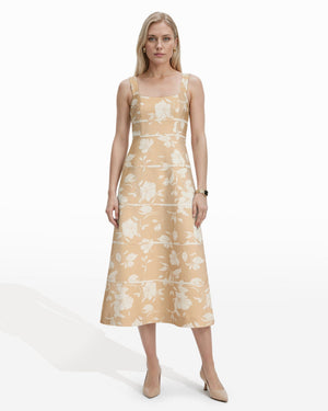 Anne Klein LATTE/IVORY SHELL A-Line Silhouette Midi Length Dress