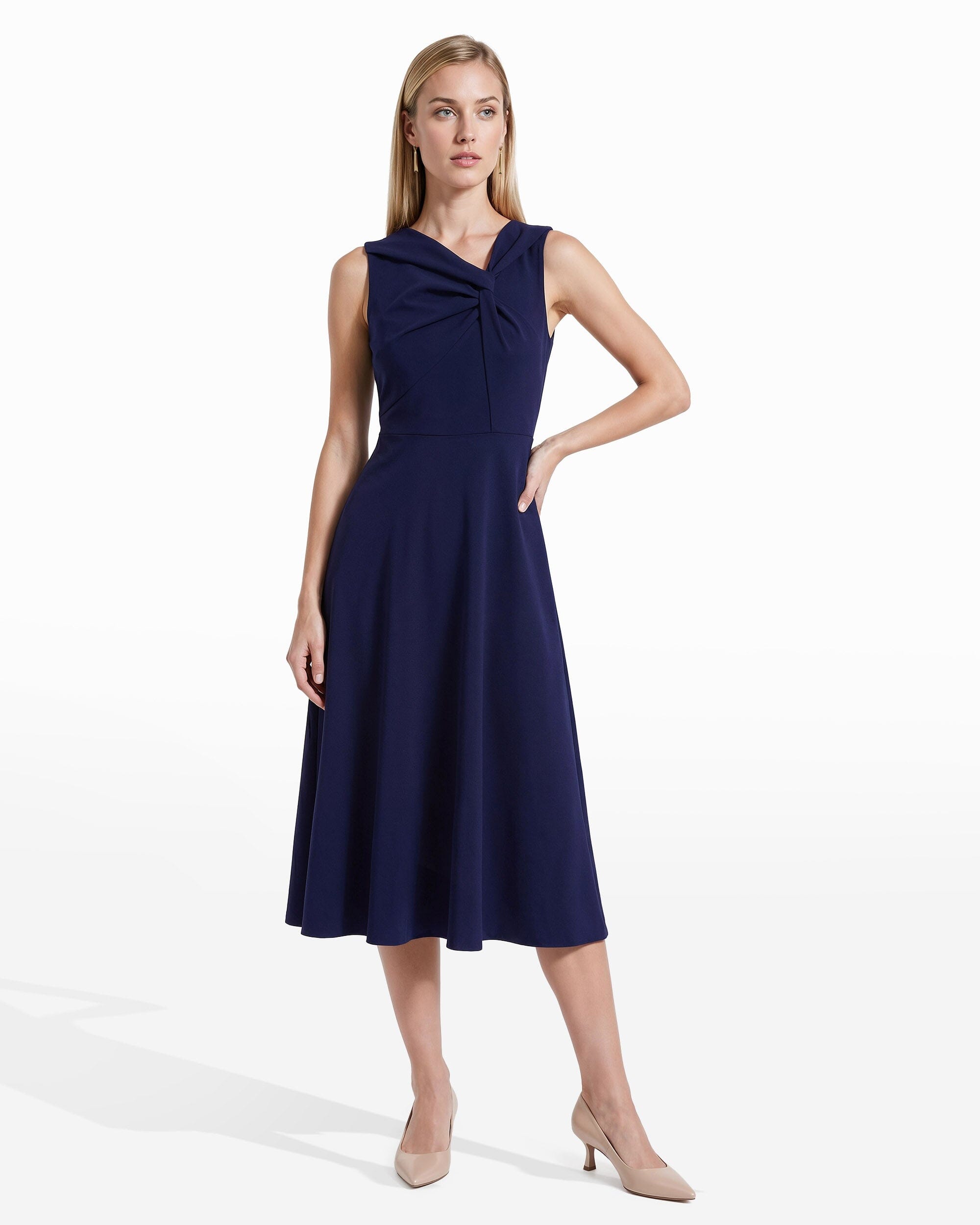 Twist Front A-line Midi Dress | Anne Klein Twist Front A-line Midi Dress | Anne Klein