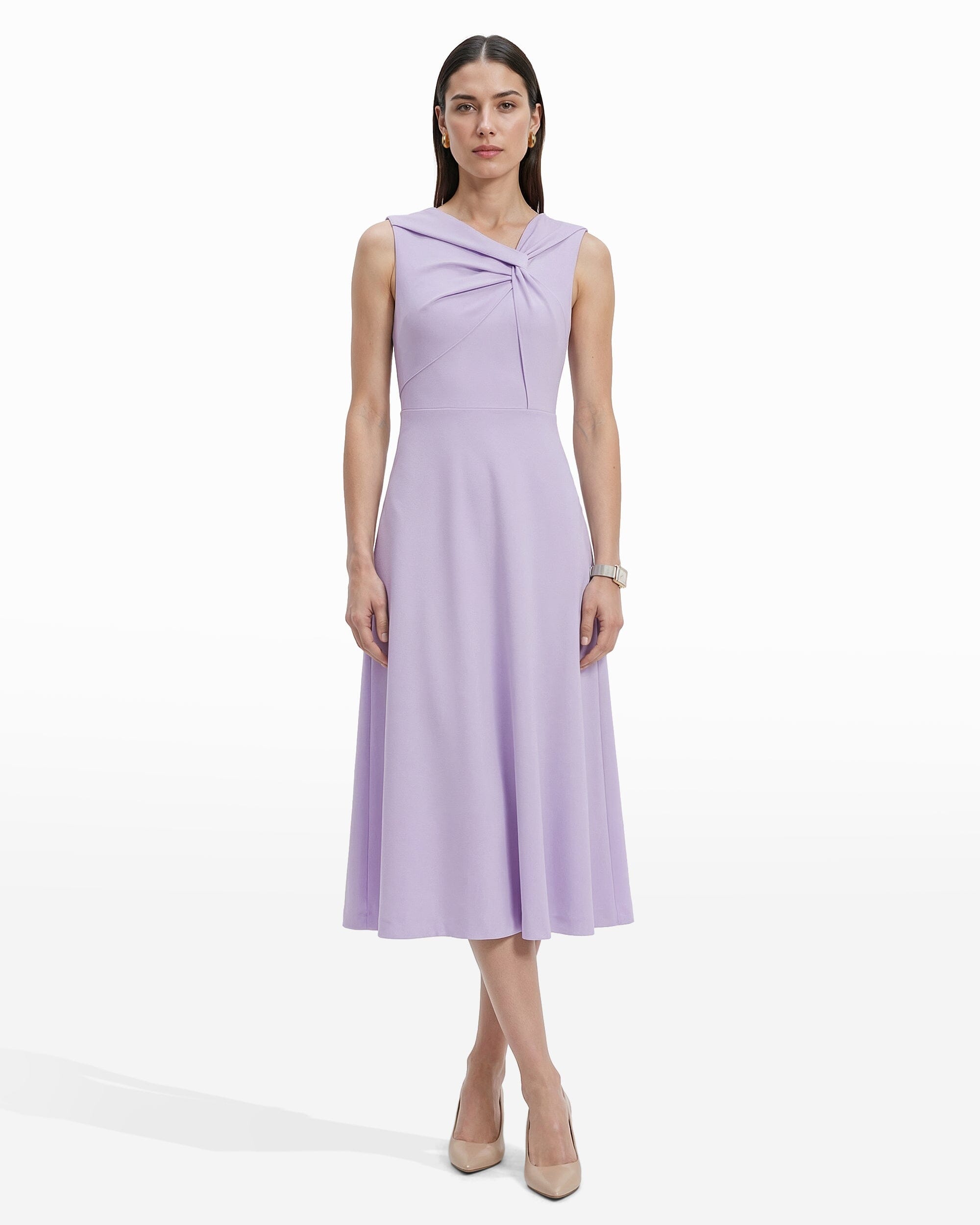 Anne Klein Twist Front A Line Modern Midi Dress Anne Klein Twist Front A Line Modern Midi Dress