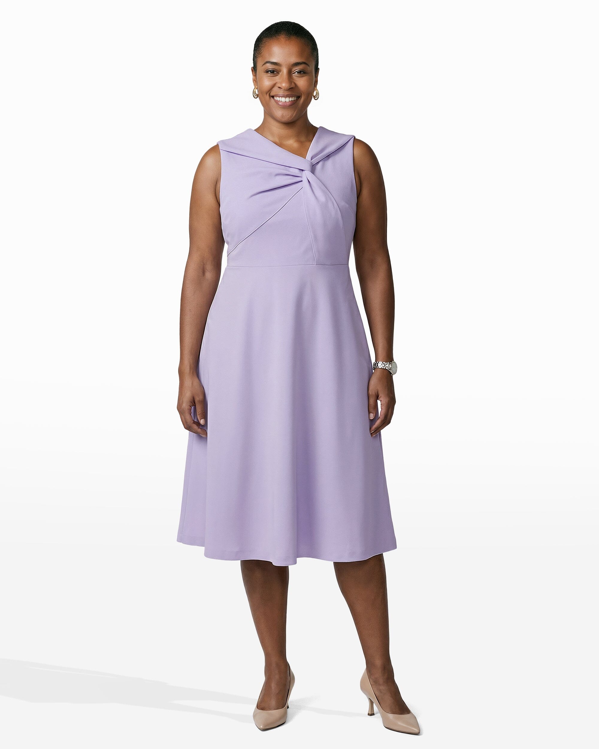 Twist Front A-Line Midi Dress | Anne Klein Pastel Lilac / 14W Twist Front A-Line Midi Dress | Anne Klein Pastel Lilac / 14W