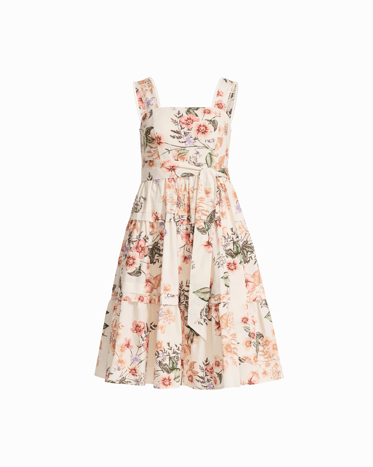 Anne Klein WHITE DOVE MULTI Petite Floral Print Tiered A-Line Midi Dress