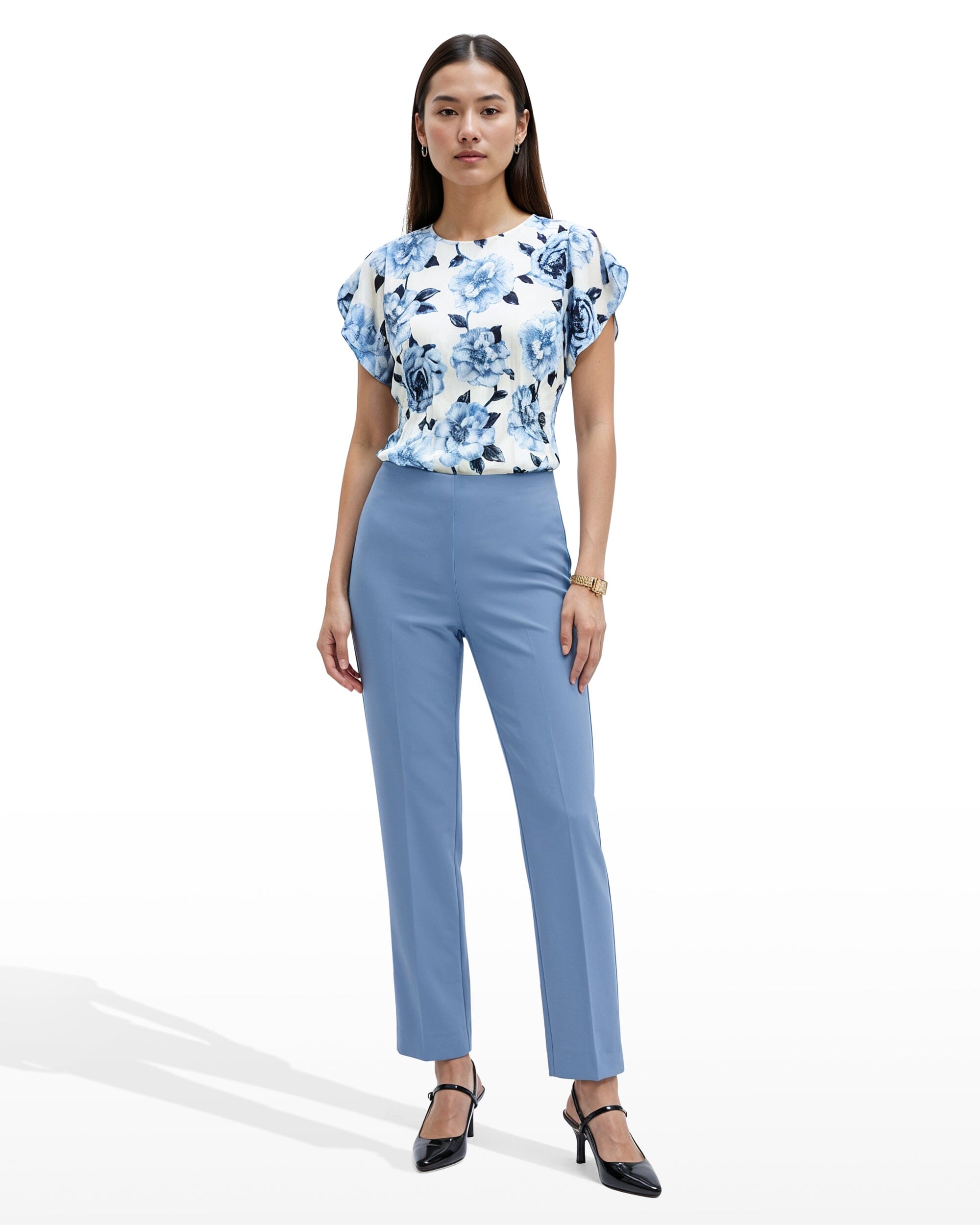 Anne Klein Straight Ankle Pull-On Hollywood Waist Pant