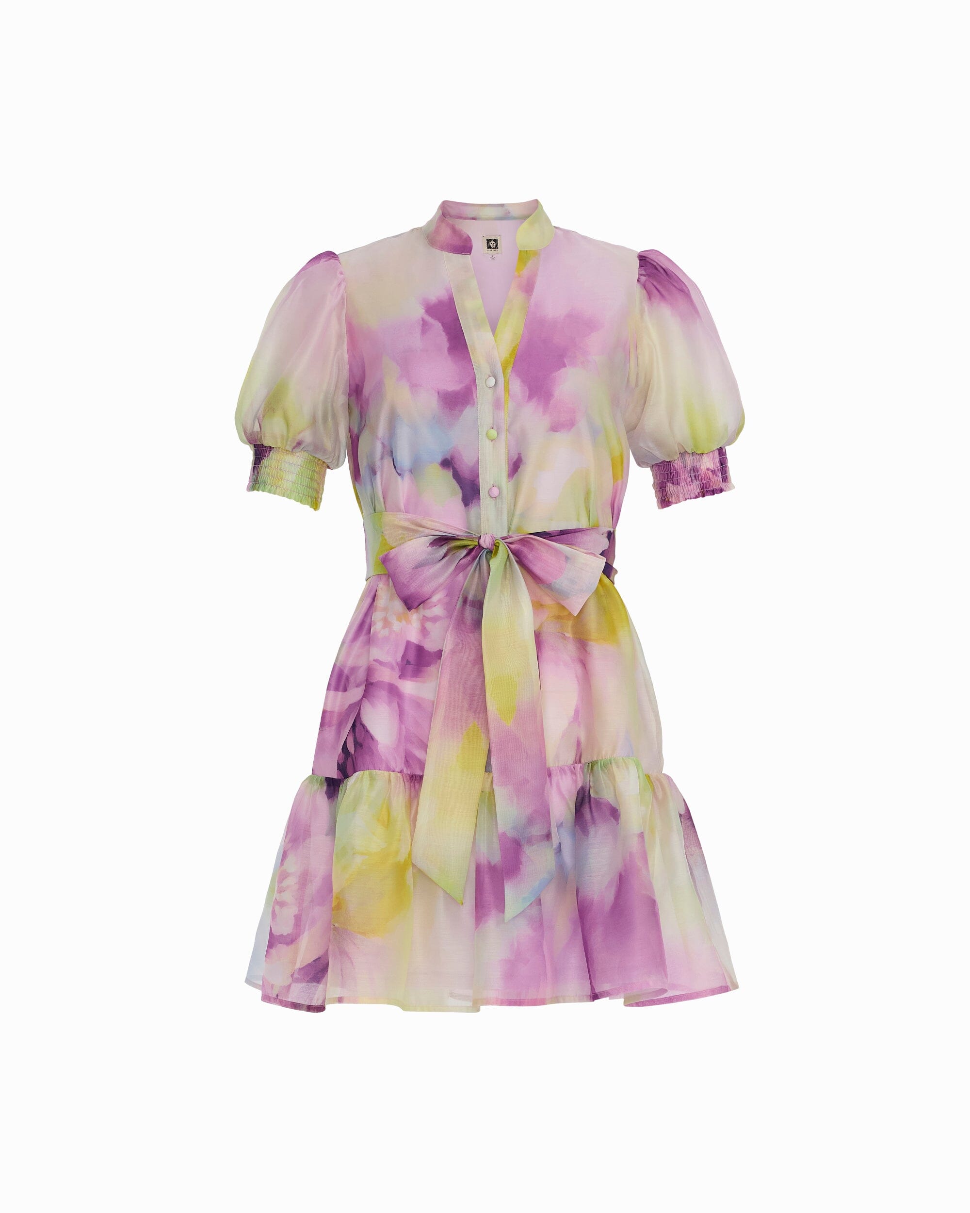 puff sleeve short shirt dress Puff-Sleeve Mini Shirt Dress