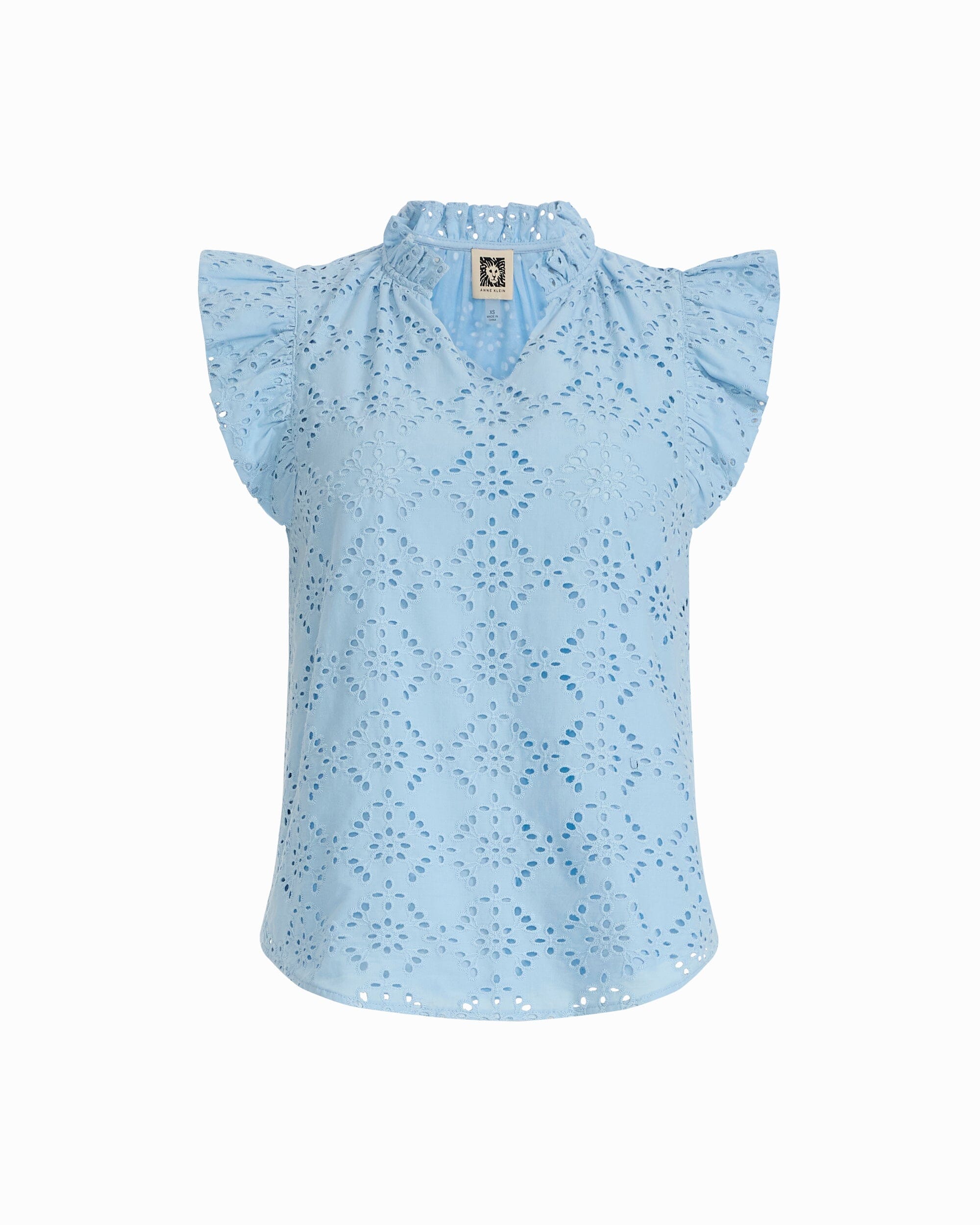 Anne Klein LAKESHORE Petite V-Neck Blouse with Flutter Sleeves