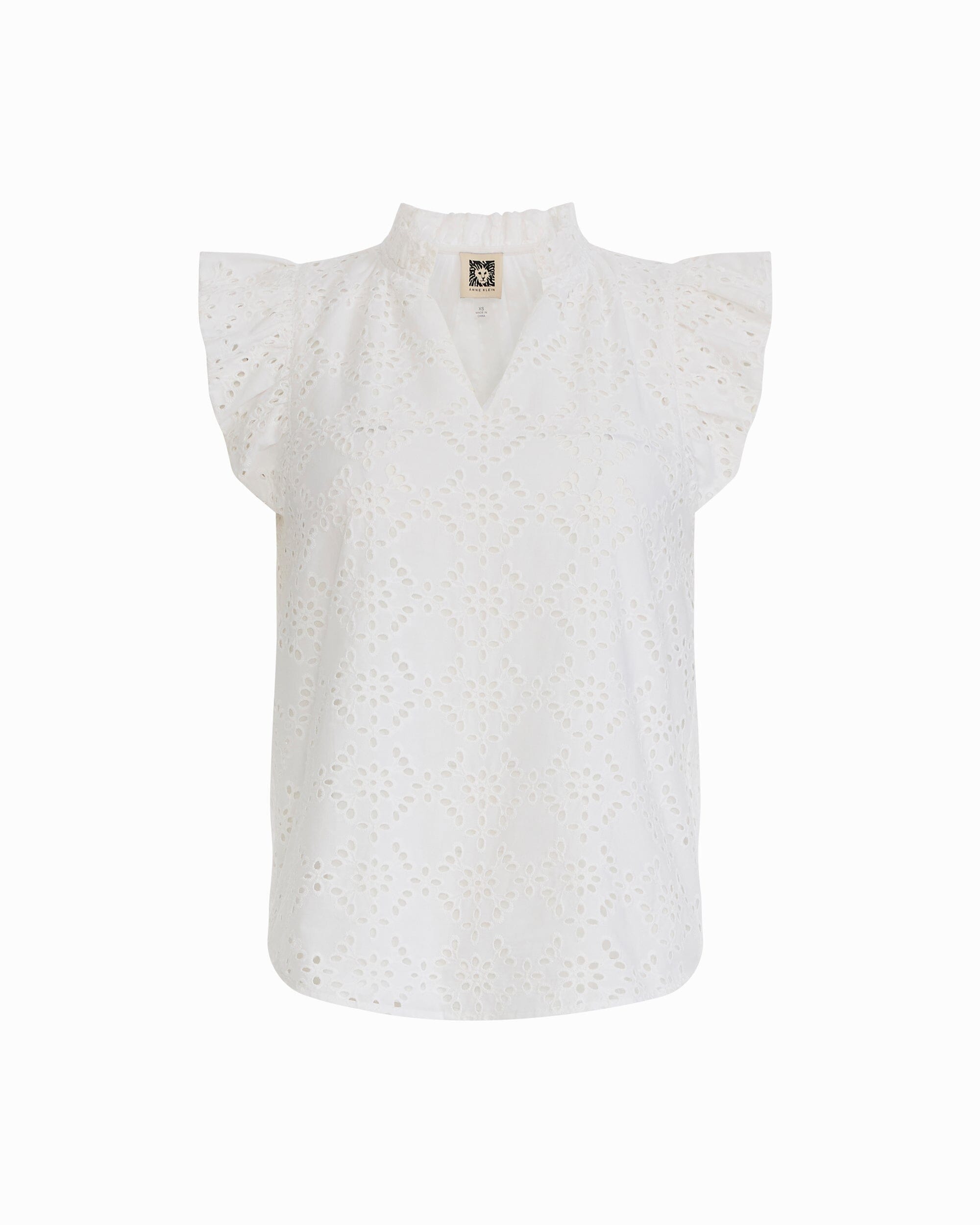 Anne Klein CRISP WHITE V-Neck Blouse with Flutter Sleeves