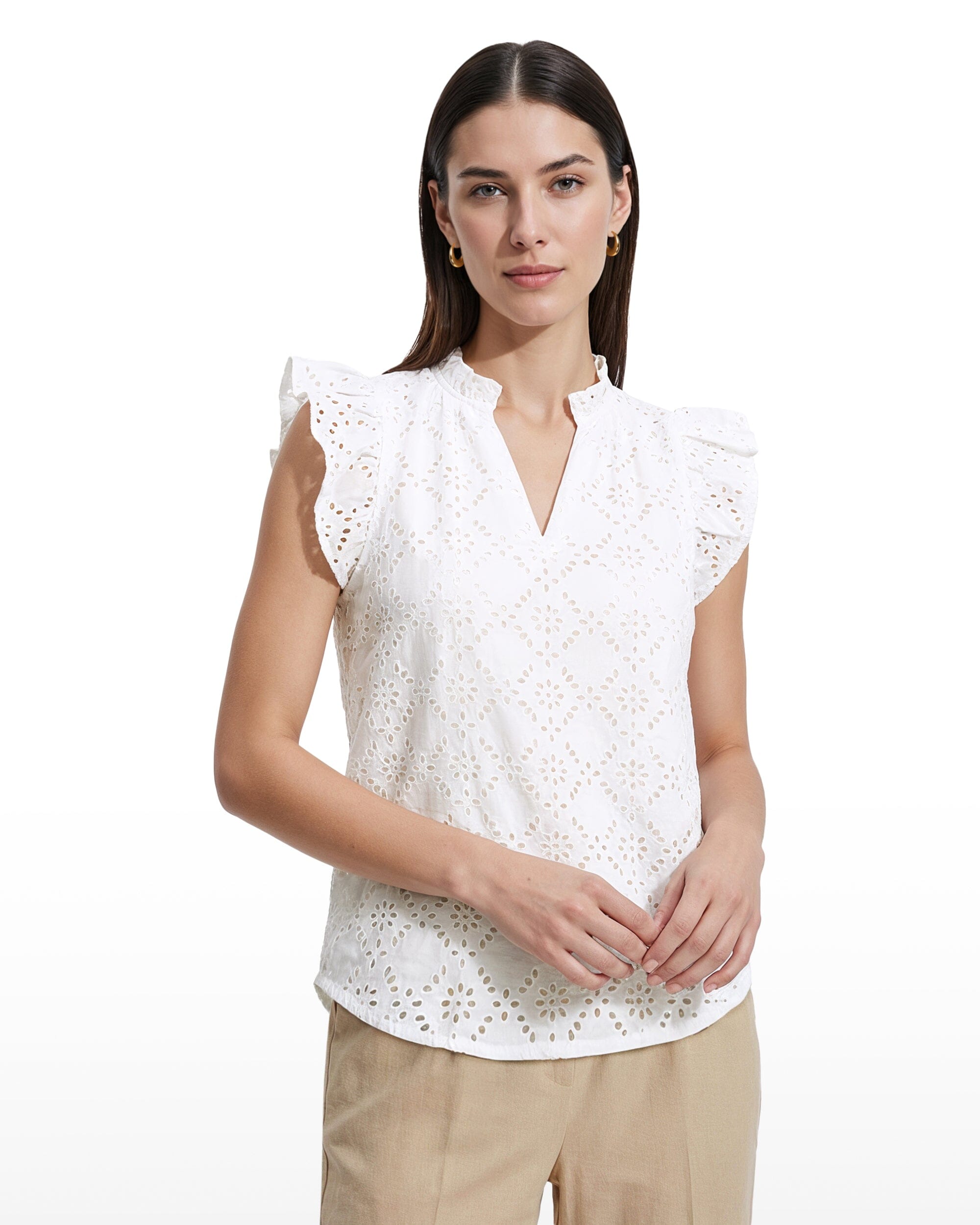 Anne Klein V-Neck Blouse with Flutter Sleeves