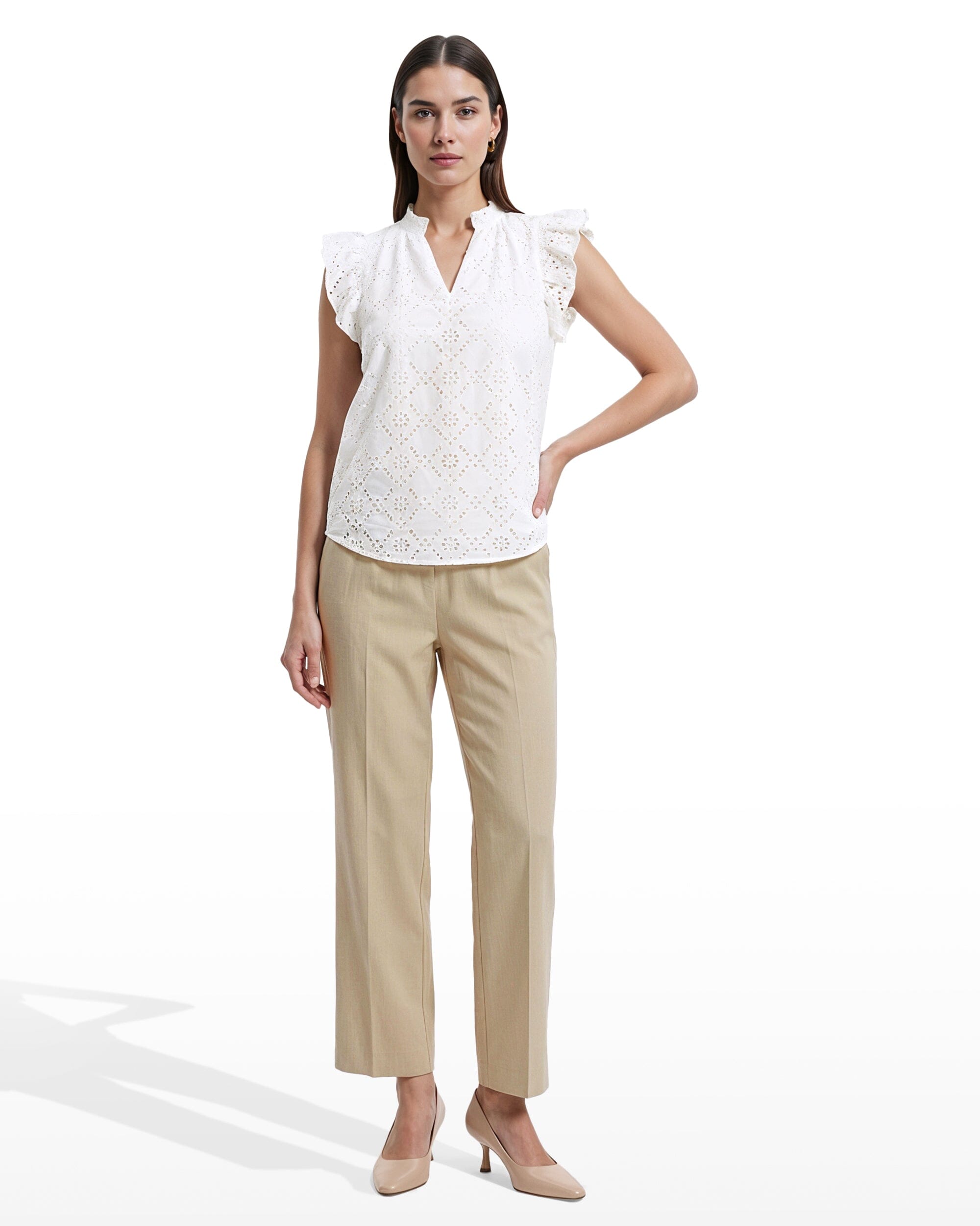 Anne Klein V-Neck Blouse with Flutter Sleeves