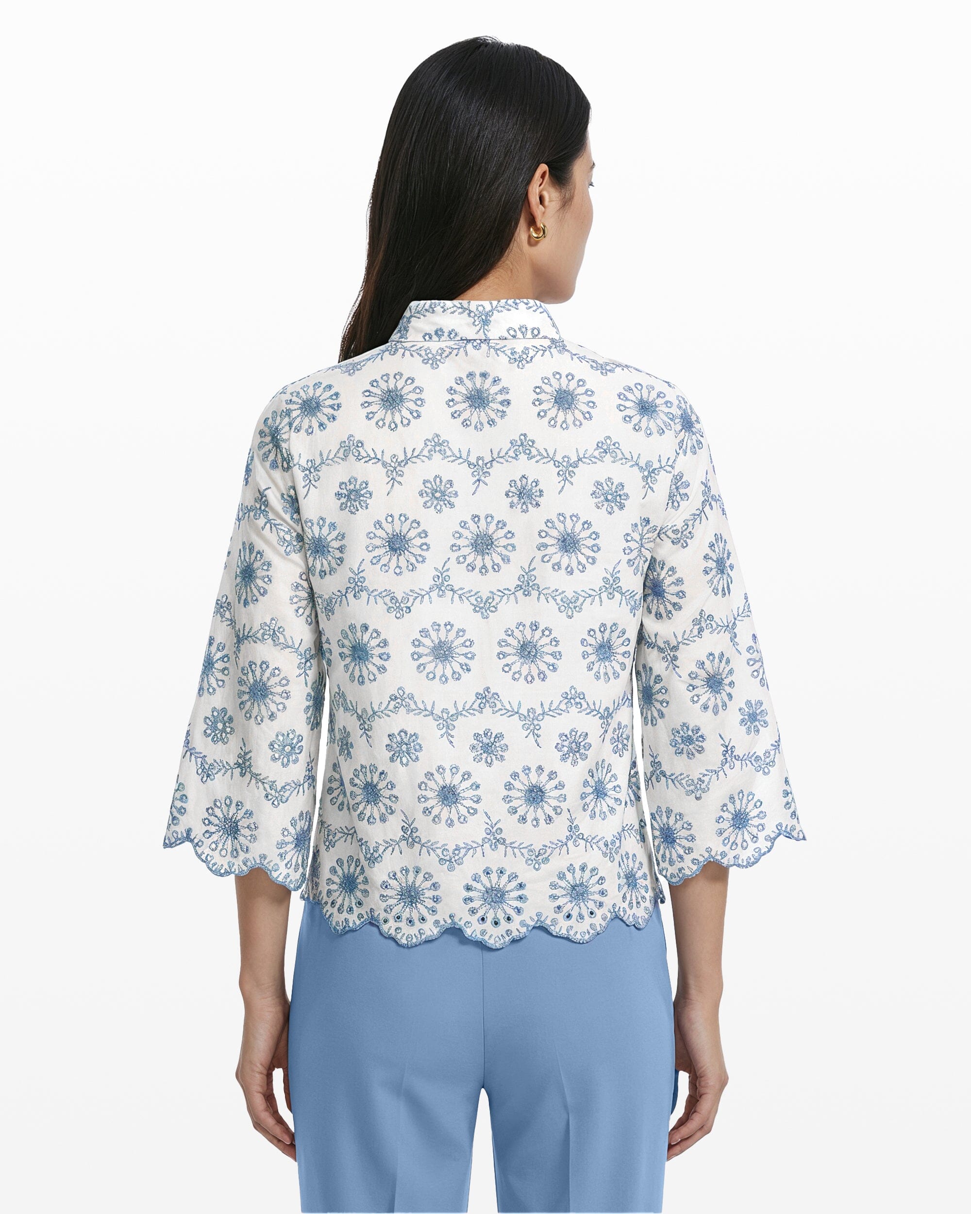 Anne Klein Button Front Shirt with Scallop Hem