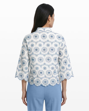 Anne Klein Button Front Shirt with Scallop Hem
