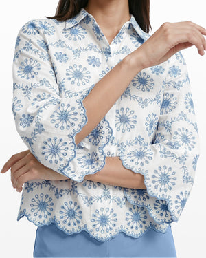 Anne Klein Button Front Shirt with Scallop Hem