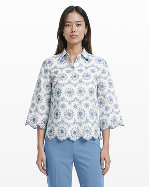 Anne Klein CRISP WHT/LAGN Button Front Shirt with Scallop Hem
