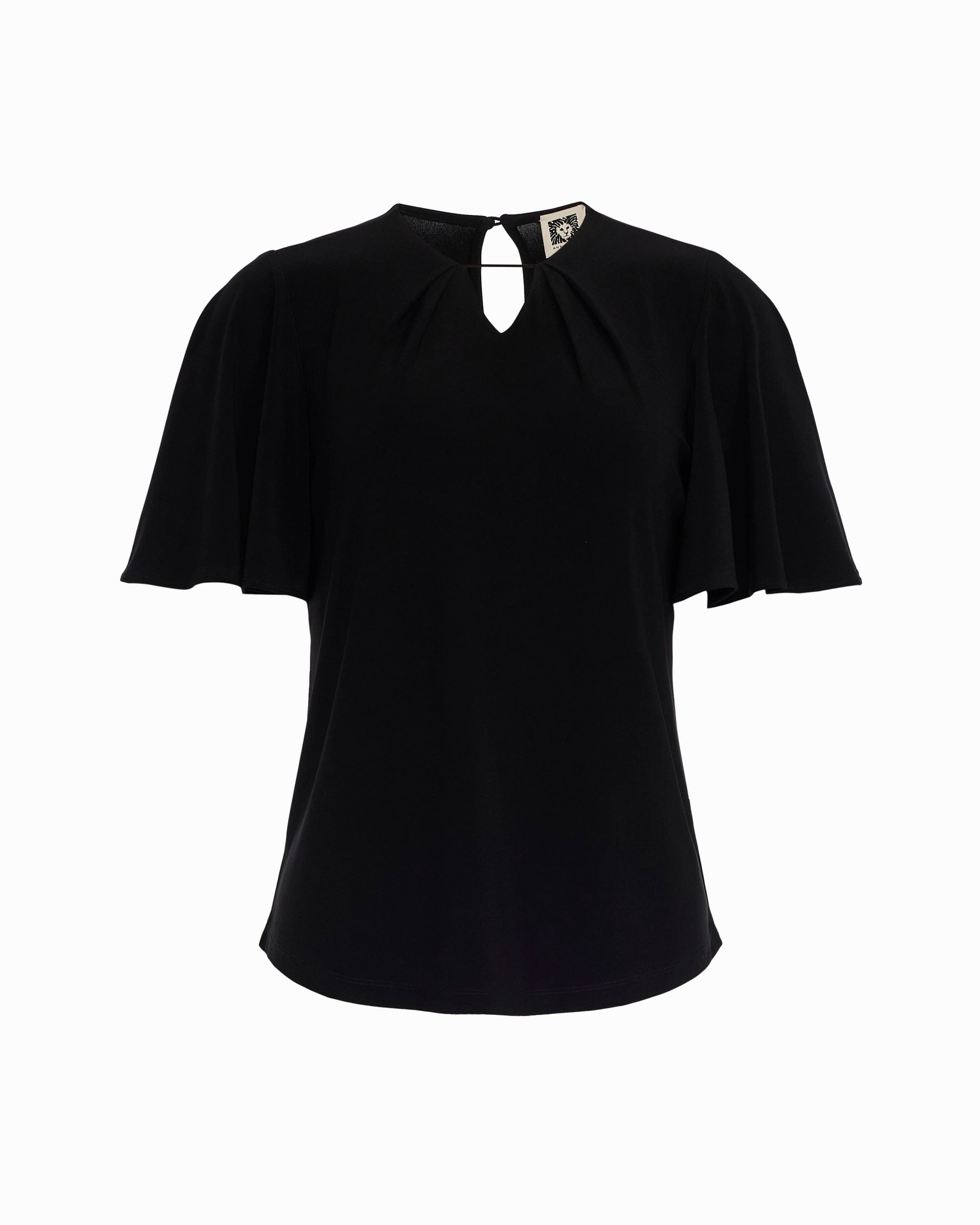Anne Klein ANNE BLACK Pleated Neckline Bell Sleeve Top