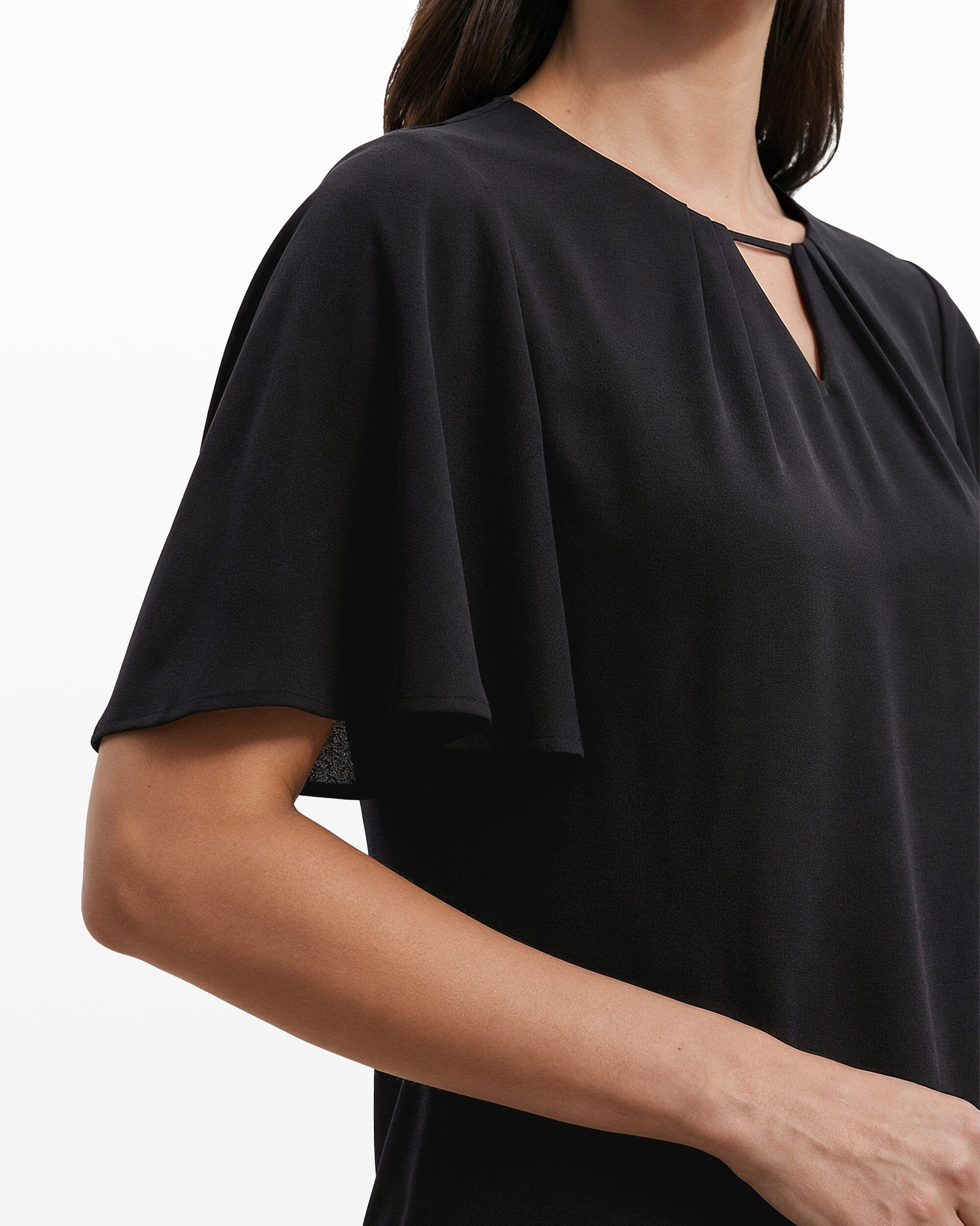 Anne Klein Pleated Neckline Bell Sleeve Top